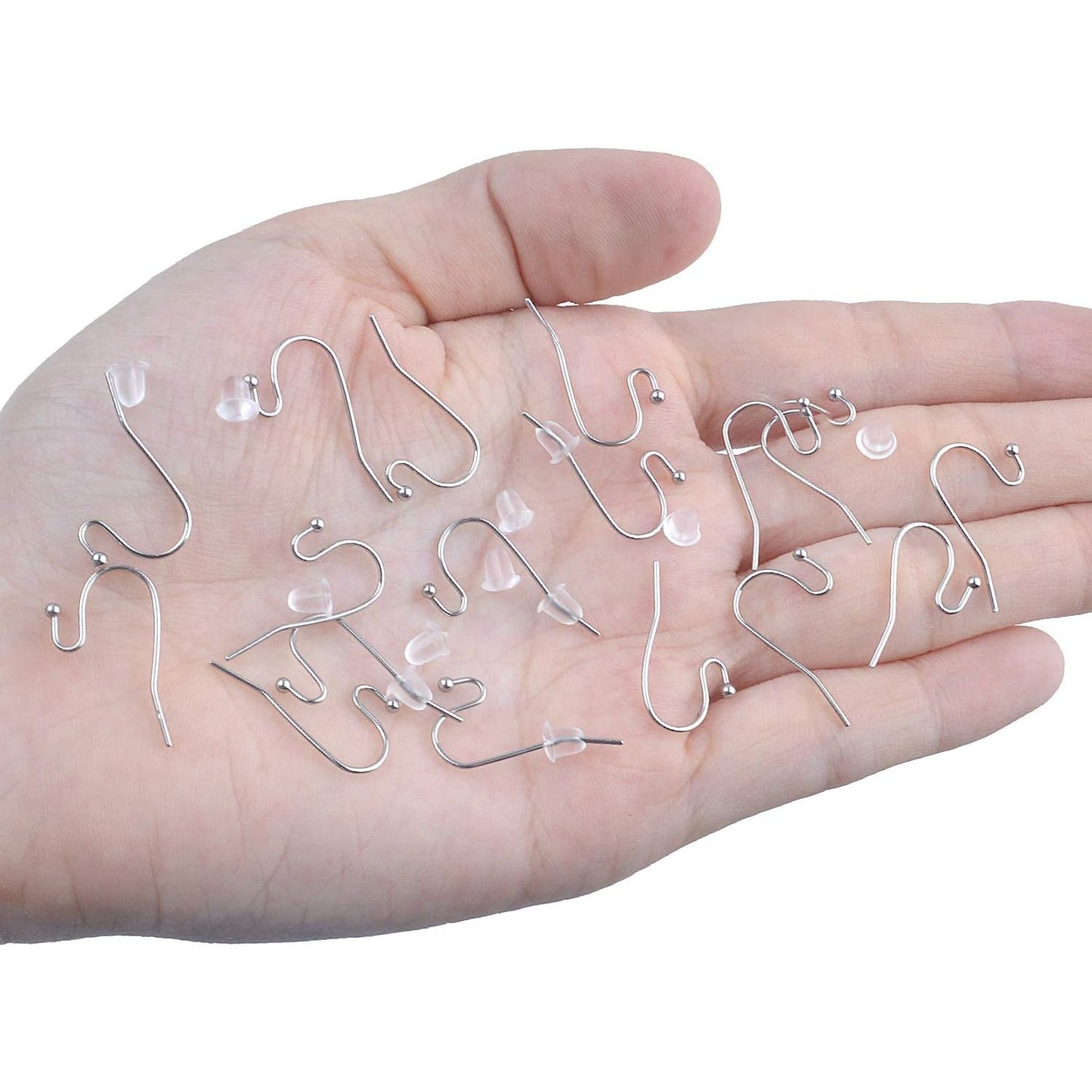 Earring Findings Bulk,200 Pieces French Earring Hooks Ball End Earwires with 200 Pieces Rubber Earring Stoppers for Dangling Earring Making,Golden and Silver