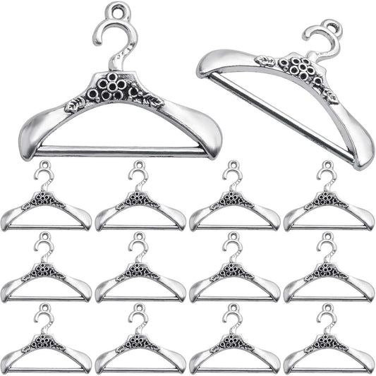 30pcs Tibetan Antique Silver Clothes Hanger Charms Vintage Alloy Decorative Coat Hanger Pendants Accessories for DIY Craft Necklace Bracelet Jewelry Making Findings