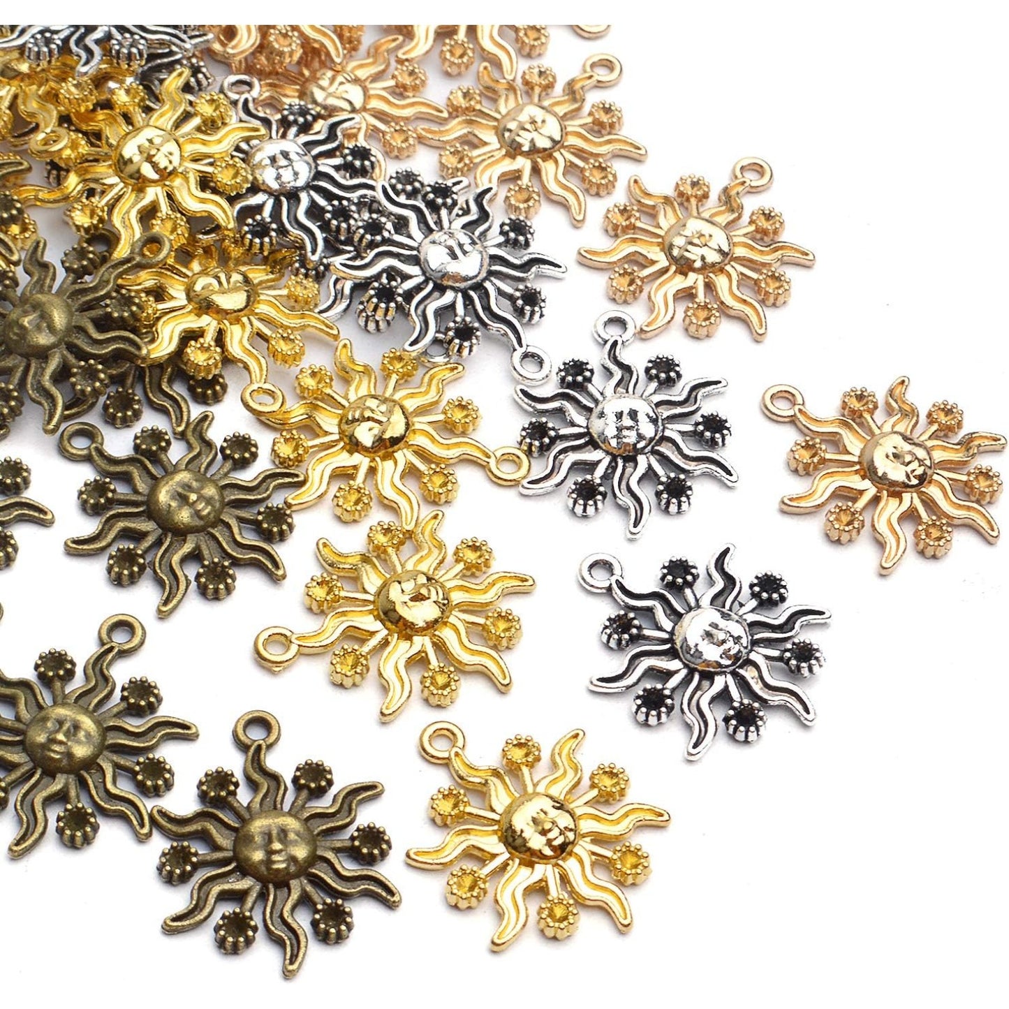 40pcs 23mm Alloy Celestial Sun Charms Tibetan Sun Smile Charm Jewelry Charms Pendants for DIY Earring Necklace Jewelry Findings Making Accessory