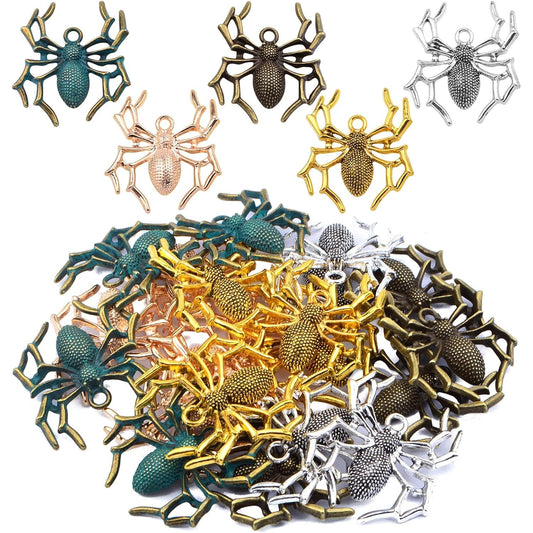 20pcs Vintage Alloy Animal Spider Charms Halloween Spider Shape Dangle Pendants Craft Accessories for DIY Bracelet Necklace Jewelry Making Party Decoration, 4 Colors