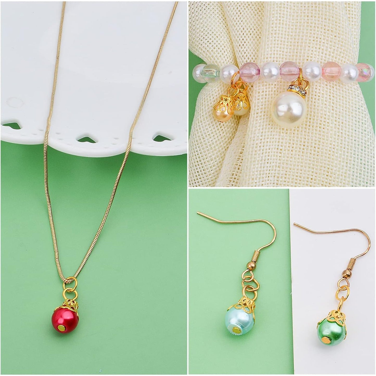50pcs Imitation Pearl Dangle Charms Golden Filigree Flower Cap Drop Bead Pendants Jewelry Accessories for DIY Necklace Earrings Birthday Party Gifts, 10 Colors