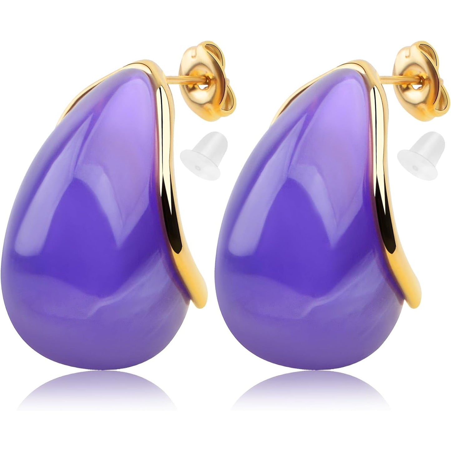 1 Pair Resin Purple Crescent Moon Shape Chunky Hoop Earrings Hypoallergenic Titanium Steel Drop Earring Studs with Earring Safety Backs for Women