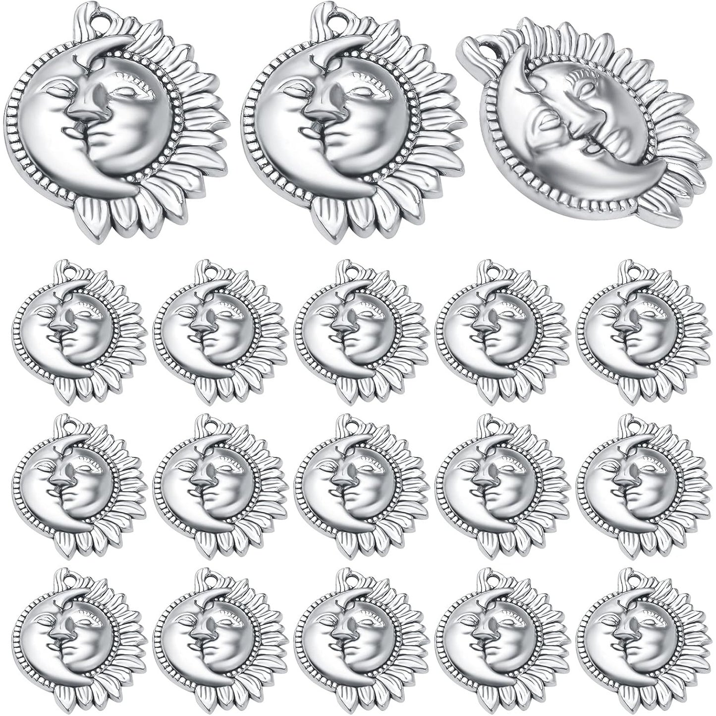 50pcs Sun and Moon Charms Pendants Alloy Sun Smile Celestial Craft Supplies for Necklace Bracelet DIY Jewelry Making Accessories