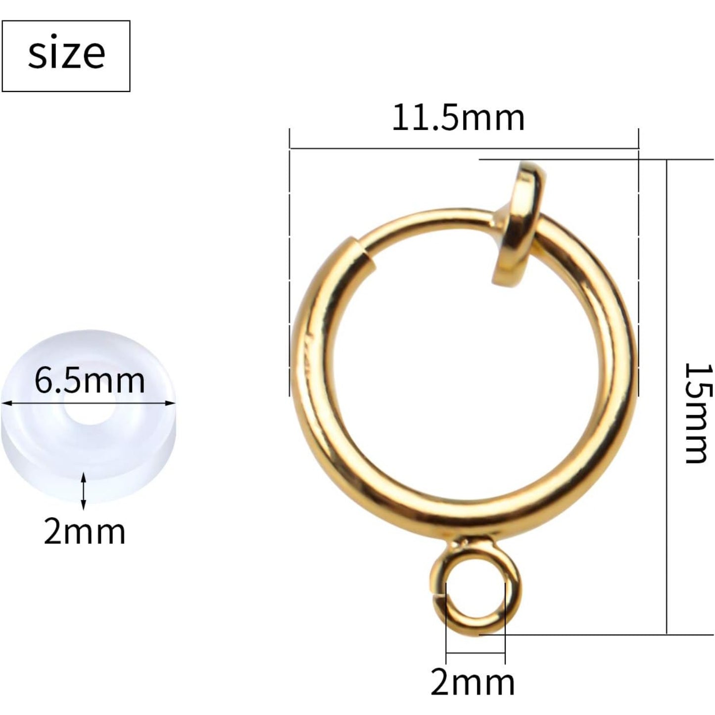 16pcs Brass Clip-on Hoop Earring Converters Round Dangle Ear Clips Classic Earring Findings with Open Loop for Non-Pierced Ears Jewelry Making, Bright Silver