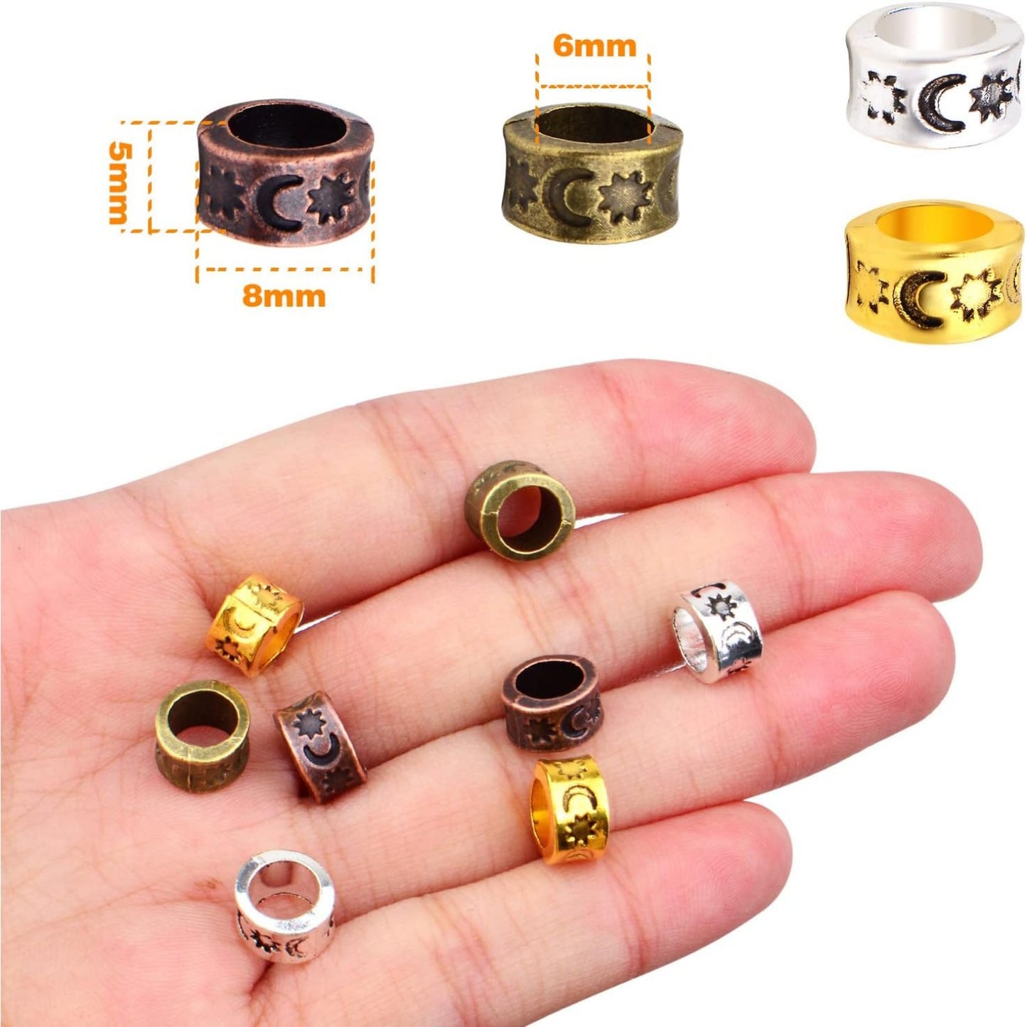 200pcs 8mm Antique Spacer Beads Round Rondelle Beads European 5.5mm Hole for Bracelet Necklace DIY Jewelry Making,4 Colors