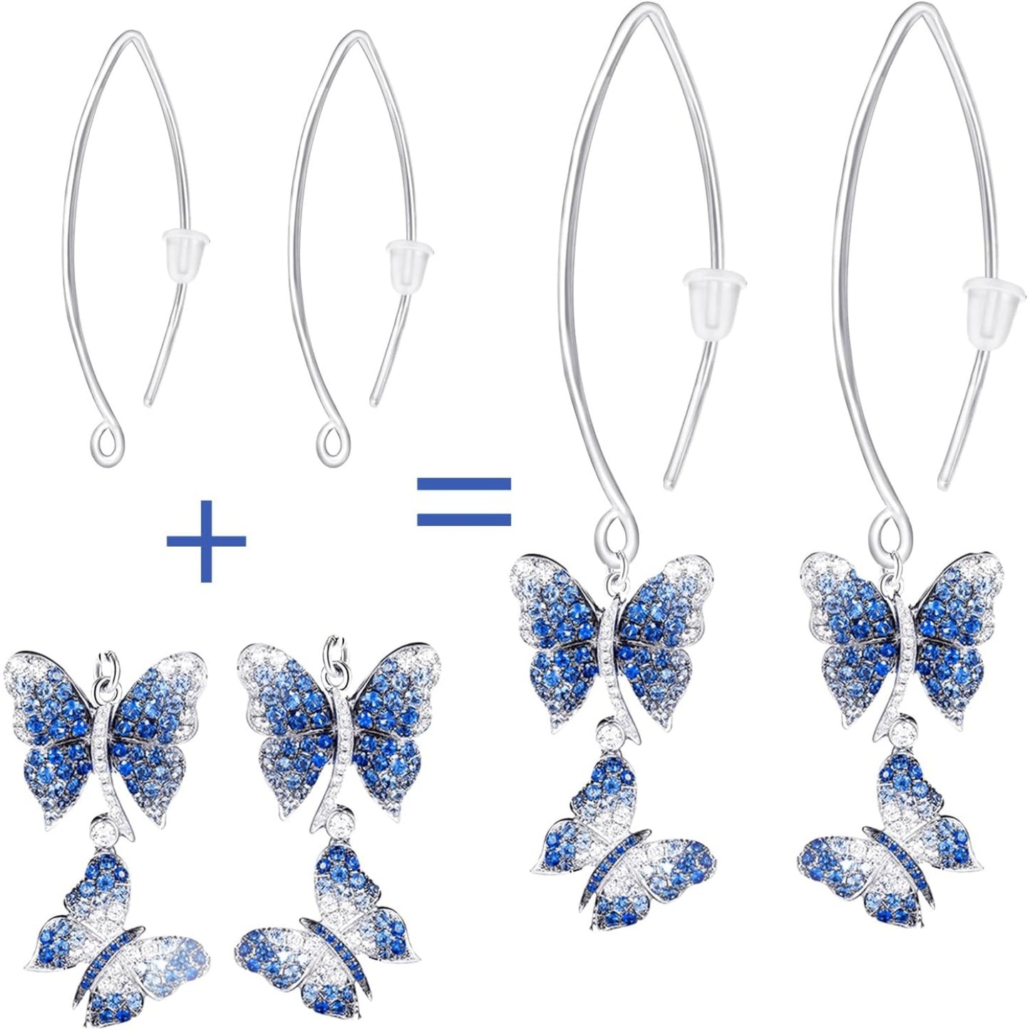 1 Pair of V-Shaped Earring Hooks S925 Sterling Silver Long Ear Wire Hook Dangle Connectors Replacements with Clear Ear Backs for DIY Earrings Crafts Jewelry Making Accessories