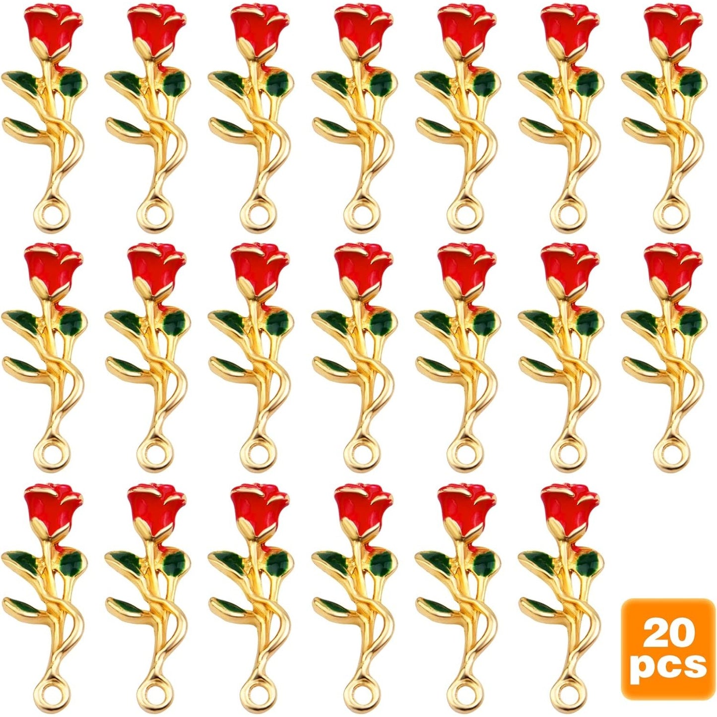20 Pieces Rose Flower Charms Enamel Dangle Flower Pendants Jewelry Charm Accessories for DIY Earrings Necklace Bracelet Crafts Decor, Red