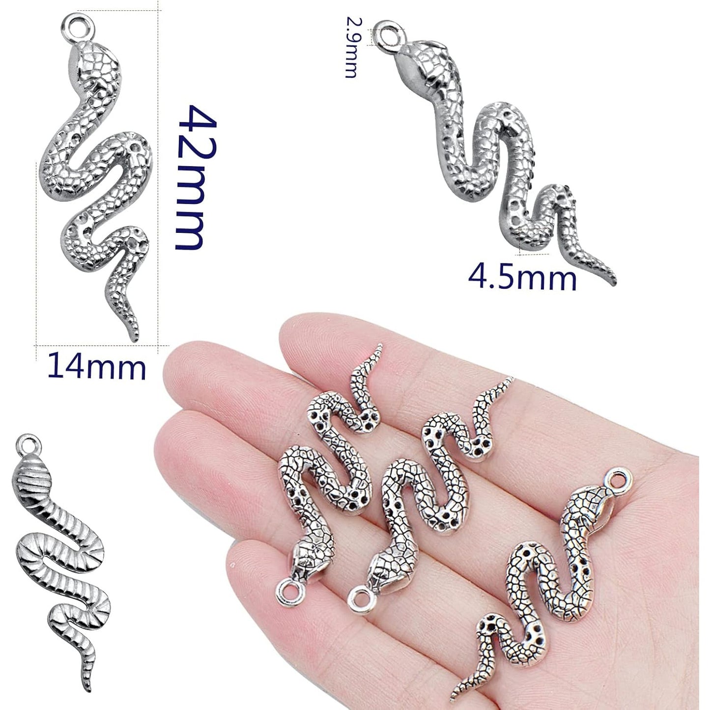 32pcs Snake Charms - Alloy Cobra Pendant for Bracelets Necklaces DIY Jewelry Craft Making Supplies, 4 Colors