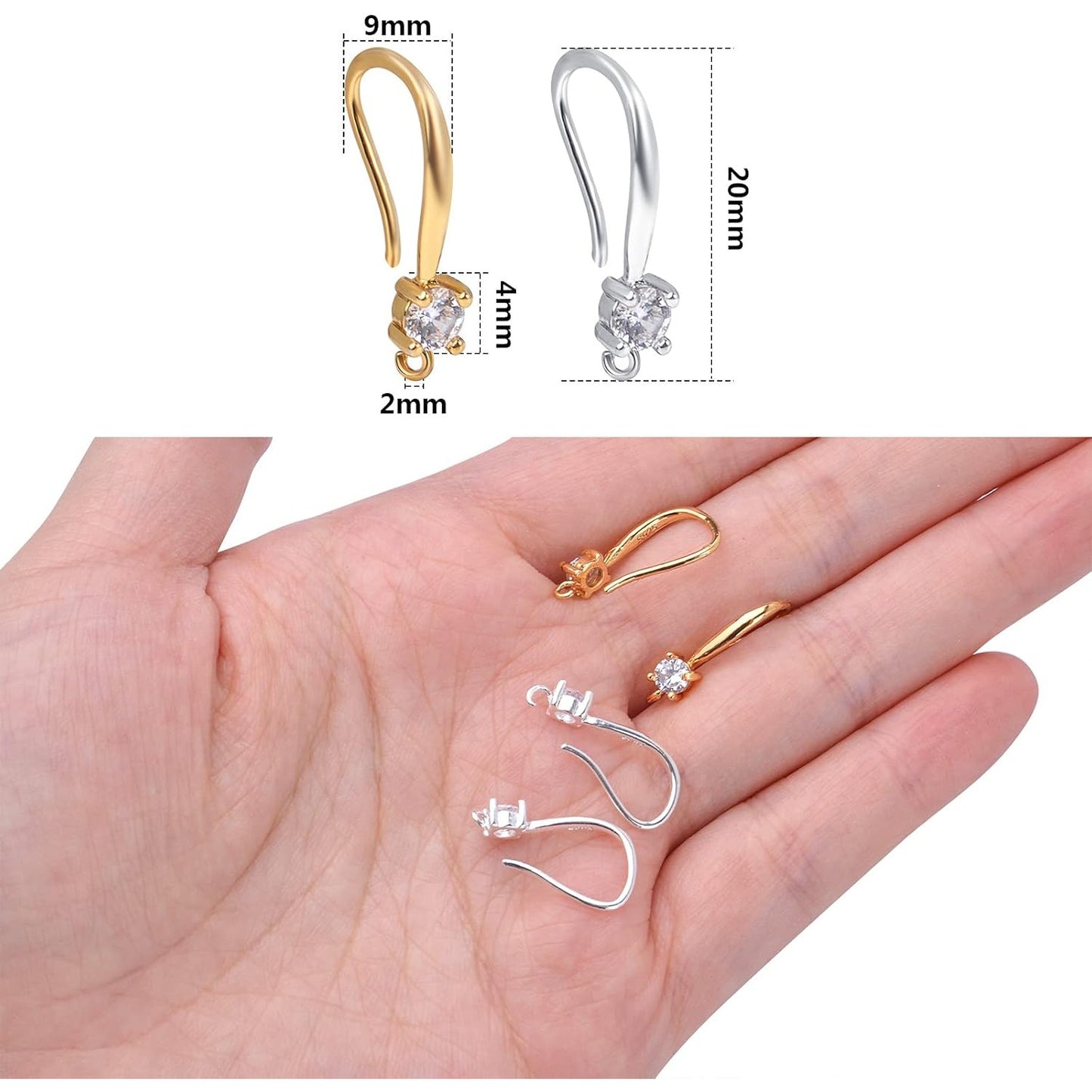 12pcs Cubic Zirconia Earring Hooks Ear Wires with Dangle Loops Earwire Connectors for DIY Jewelry Earrings Making