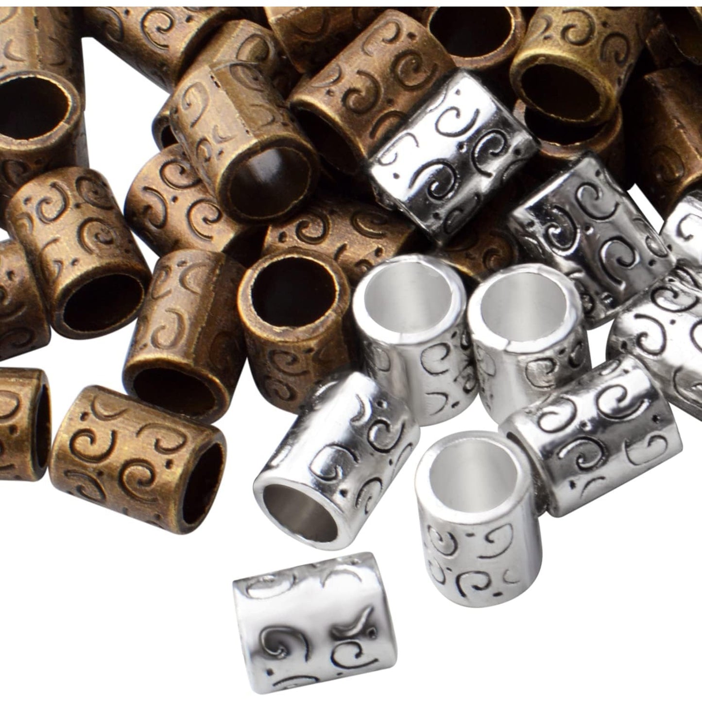 Large Hole Spacer Beads, 100pcs Column Alloy Tube Loose Beads, Silver/Bronze, Cylindrical, 10mm x 8mm, 5.6mm Hole, DIY Jewelry Craft Making