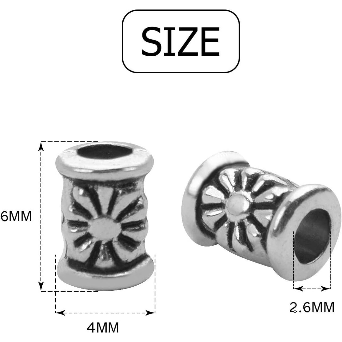 120pcs Tibetan Silver Spacer Beads Charms Hollow Tube Bead for DIY Necklace Bracelets Jewelry Making Accessaries