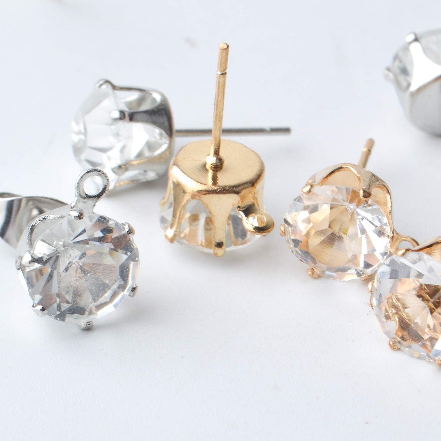 60pcs Rhinestone Earring Posts Hypoallergenic Ear Studs with Loop and 60pcs Butterfly Earring Backs Earring Stoppers for DIY Earring Jewelry Findings Accessories