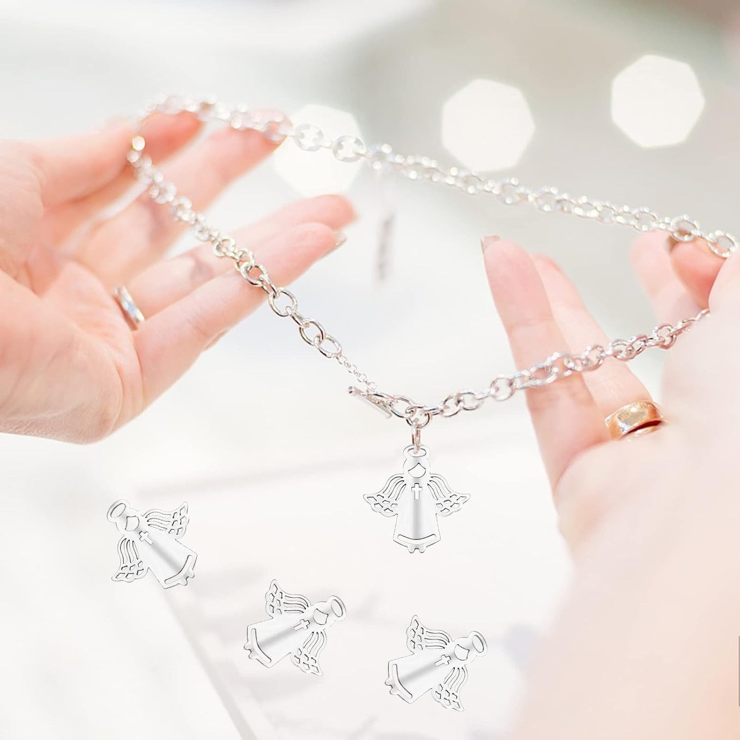 50 Pieces Antique Silver Angel Wing Pendant Charms Vintage Alloy Double Sided Guardian Fairy Wing Pendants for DIY Bracelet Necklace Jewelry Making Supplies