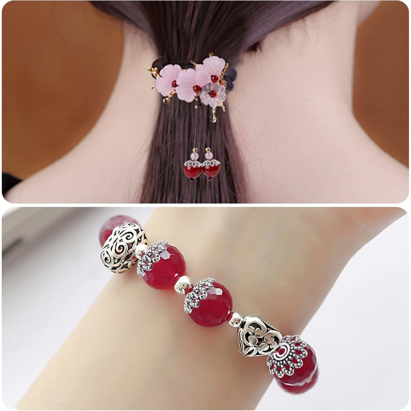 200pcs 12mm Flower Filigree Bead Caps Alloy Spacer Beads Caps Flower End Caps Loose Beads for Bracelet Necklace DIY Jewelry Making Crafts Supplies