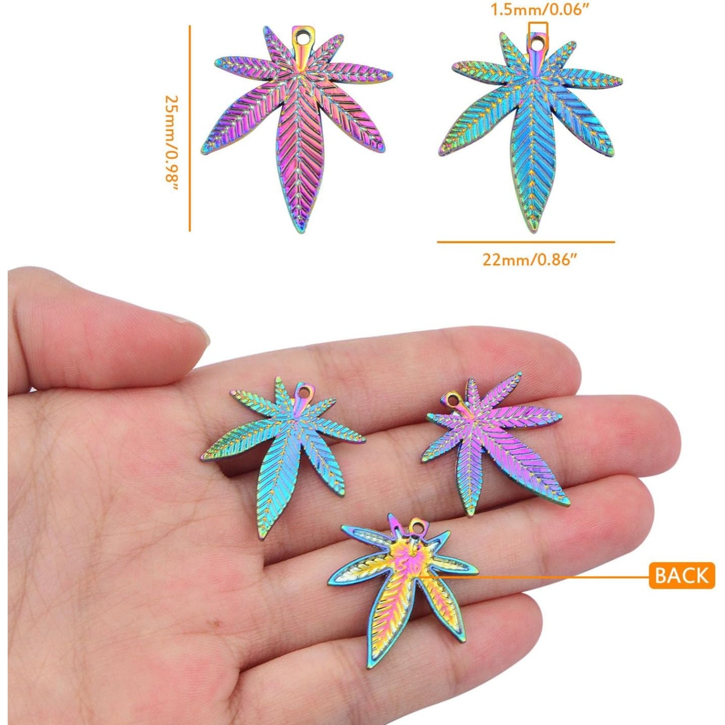 20pcs Alloy Maple Leaves Pendant Charms Marijuana Leaf Cannabis Tree Leaves Dangle Pendants for DIY Necklace Bracelet Earrings Jewelry Craft Making, Rainbow Color