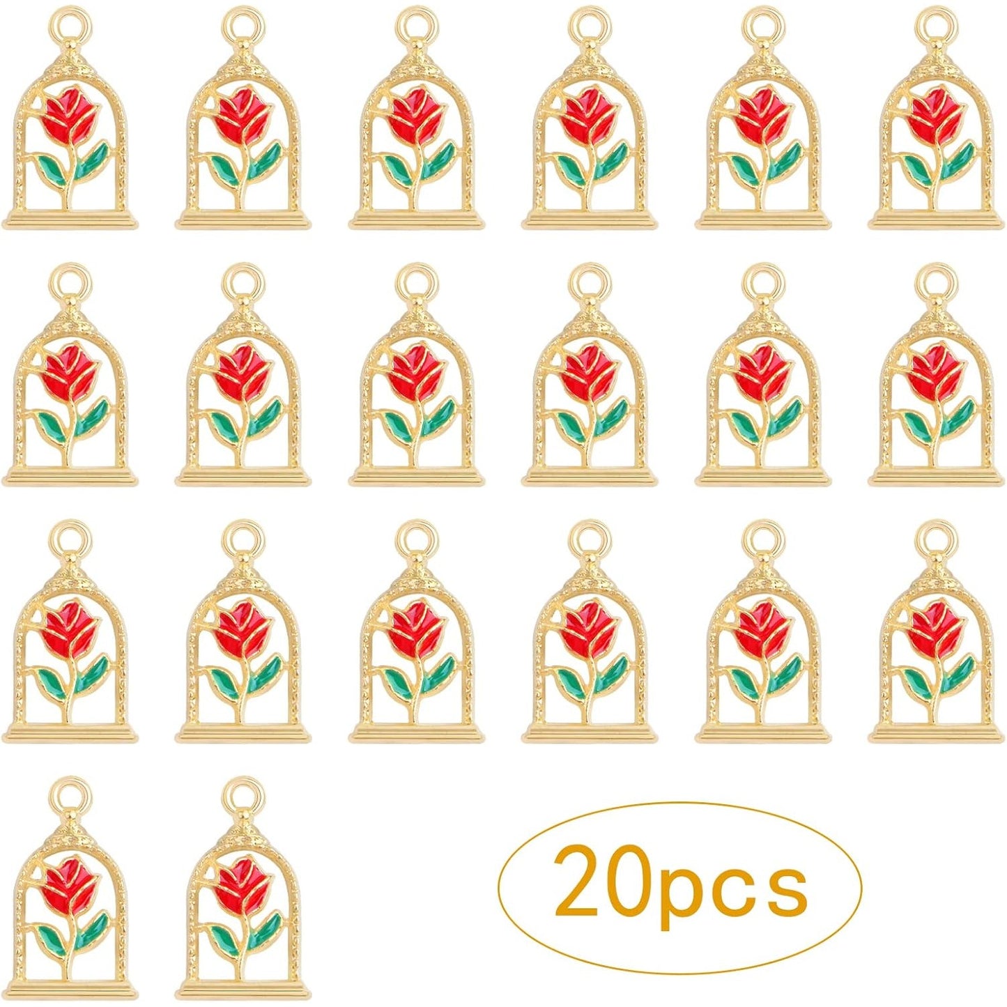 20pcs Golden Plated Rose Flower Charms Alloy Small Roseflower Dangle Pendants Surround The Edge Jewelry Findings Accessories for DIY Necklace Bracelet Earrings Crafts