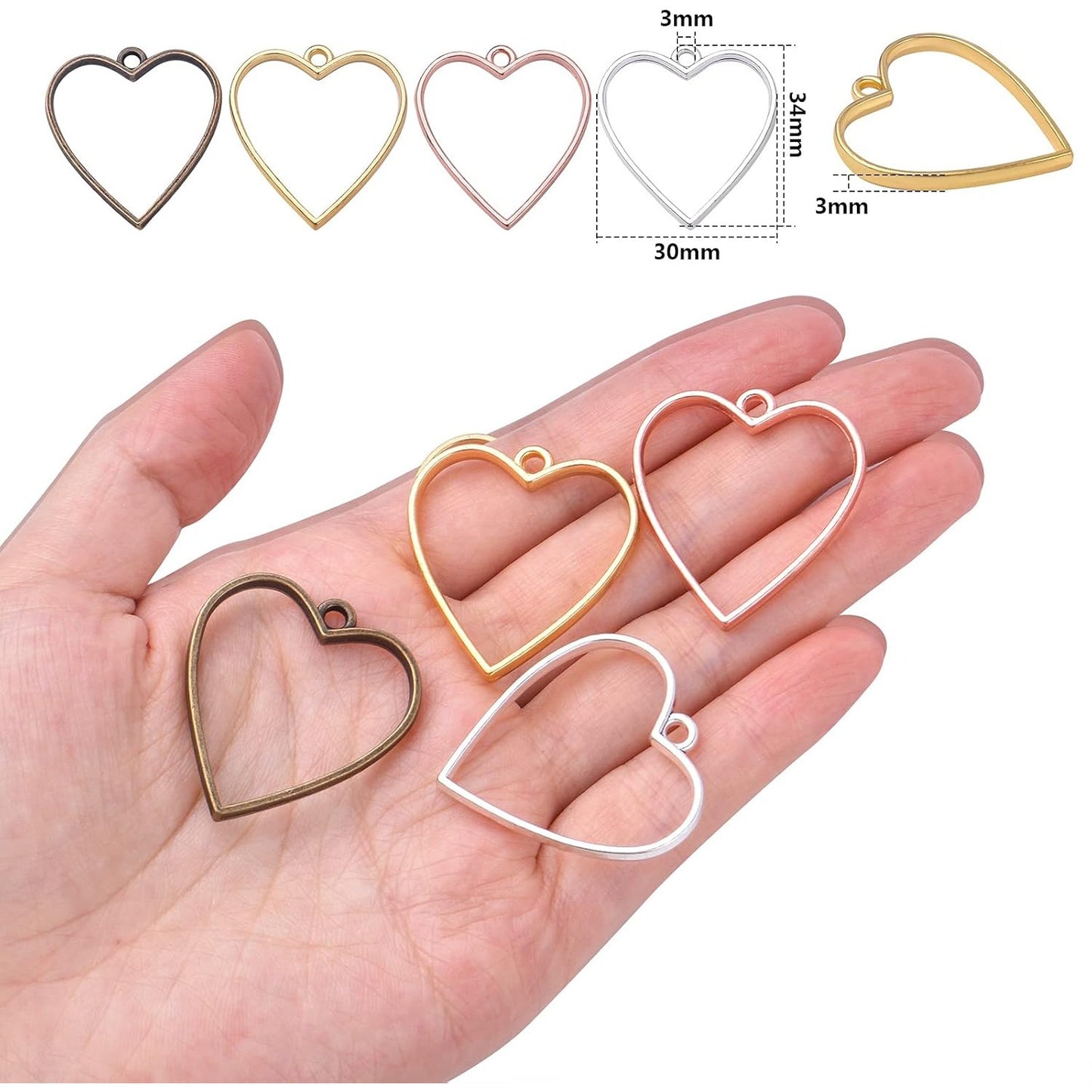 Open Backs Bezel Pendants, 20pcs Heart Hollow Frame Pendant Geometric Blanks Charms Resin Molds for Jewelry Findings Diy Pressed Flower Frame Earrings Bracelet, 4 Colors