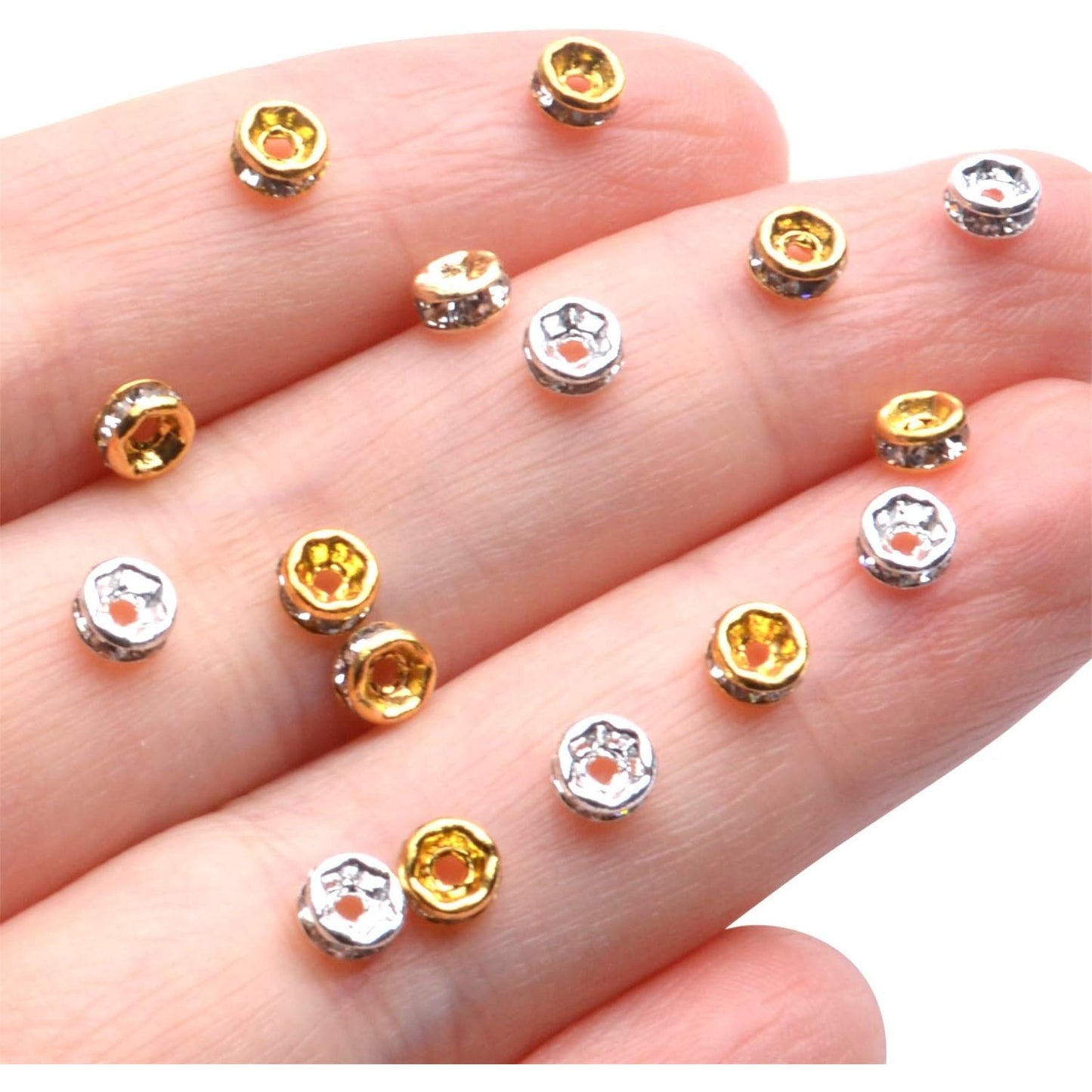 Rhinestone Spacer Beads,200Pcs Rondelle Loose Beads Crystal Charm Beads Clear Supplies for DIY Bracelet Necklace Jewelry Making