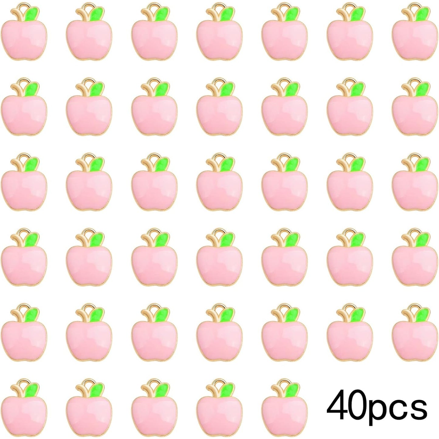 40pcs Pink Apple Pendant Charms Cute Enamel Fruit Dangle Charms Apple Shaped Sweet Imitation Food Hanging Ornaments for DIY Bracelet Necklace Earrings Jewelry Making