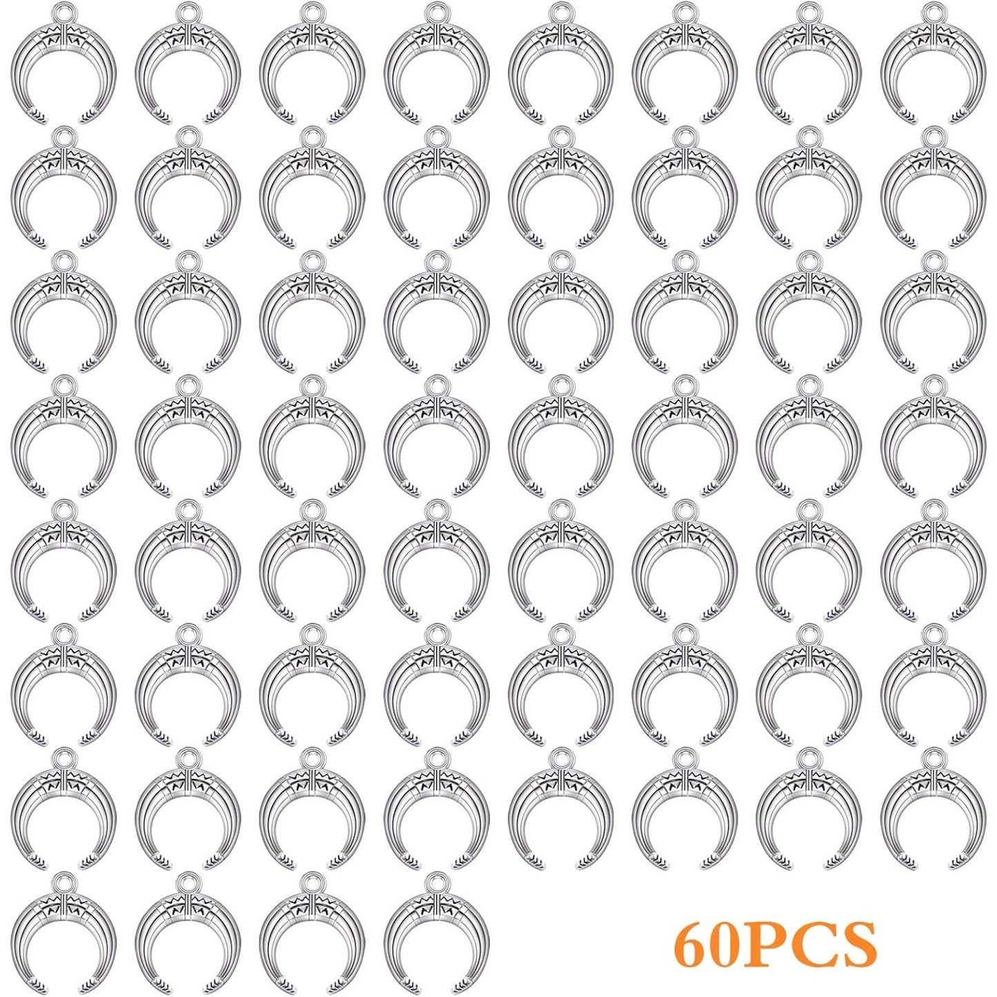 60 Pieces Antique Silver Crescent Moon Pendants Vintage Alloy Luna New Moon Dangle Charms Bulk Crafts Accessory for DIY Bracelet Necklace Earrings Jewelry Making