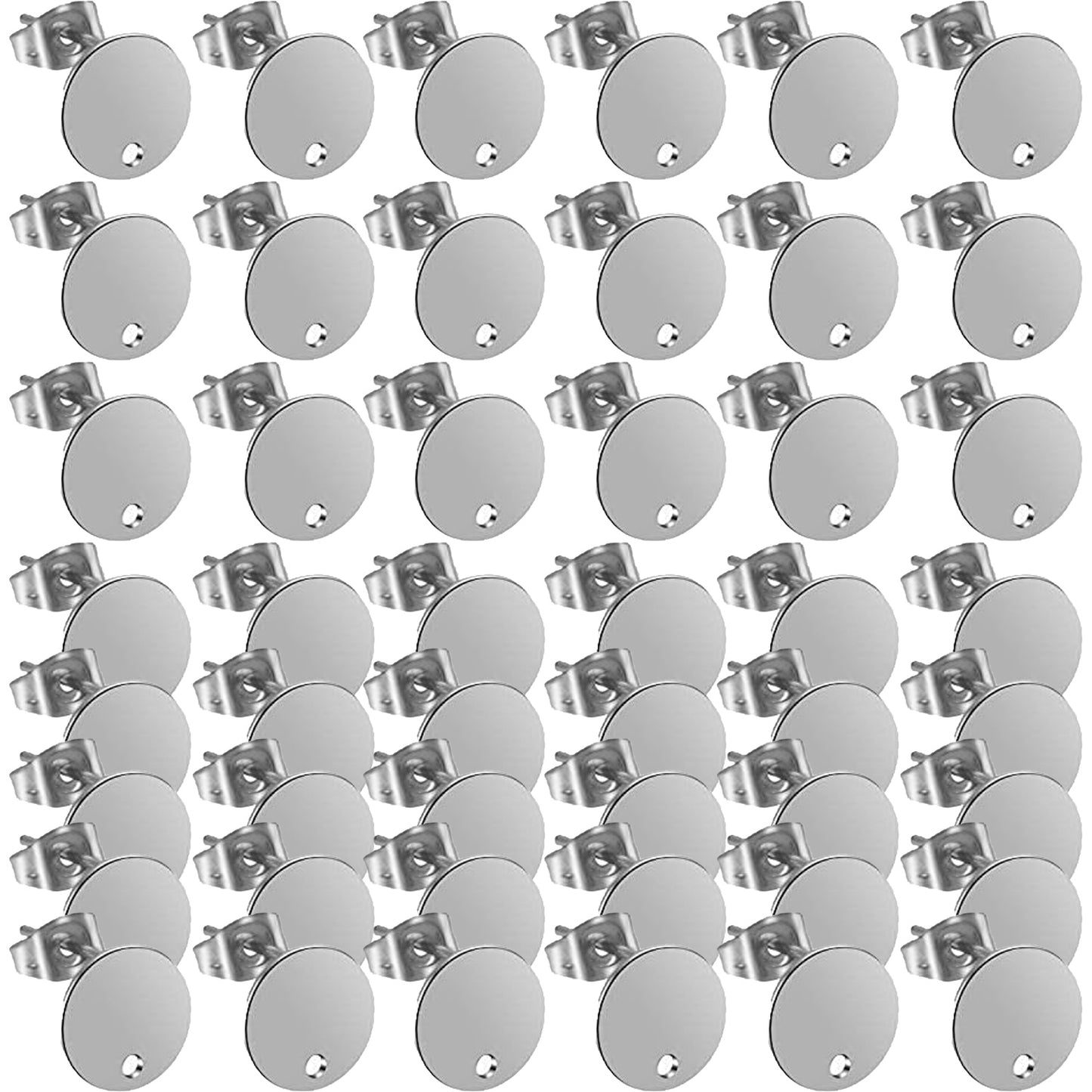 60pcs 8mm/10mm/12mm Stainless Steel Round Earring Studs Blank Earring Posts with Loop and 60pcs Earring Backs for Earring Making,Silver
