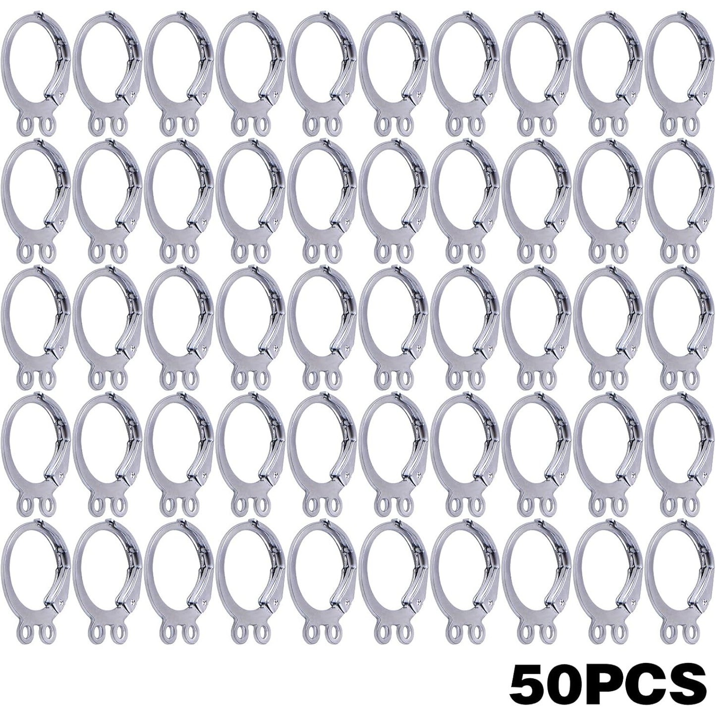 50pcs Hypoallergenic Round Earring Hooks Alloy Lever Back Earrings French Hook Dangle Ear Wire with Double Open Loops for DIY Earring Designs Jewelry Making, Silver