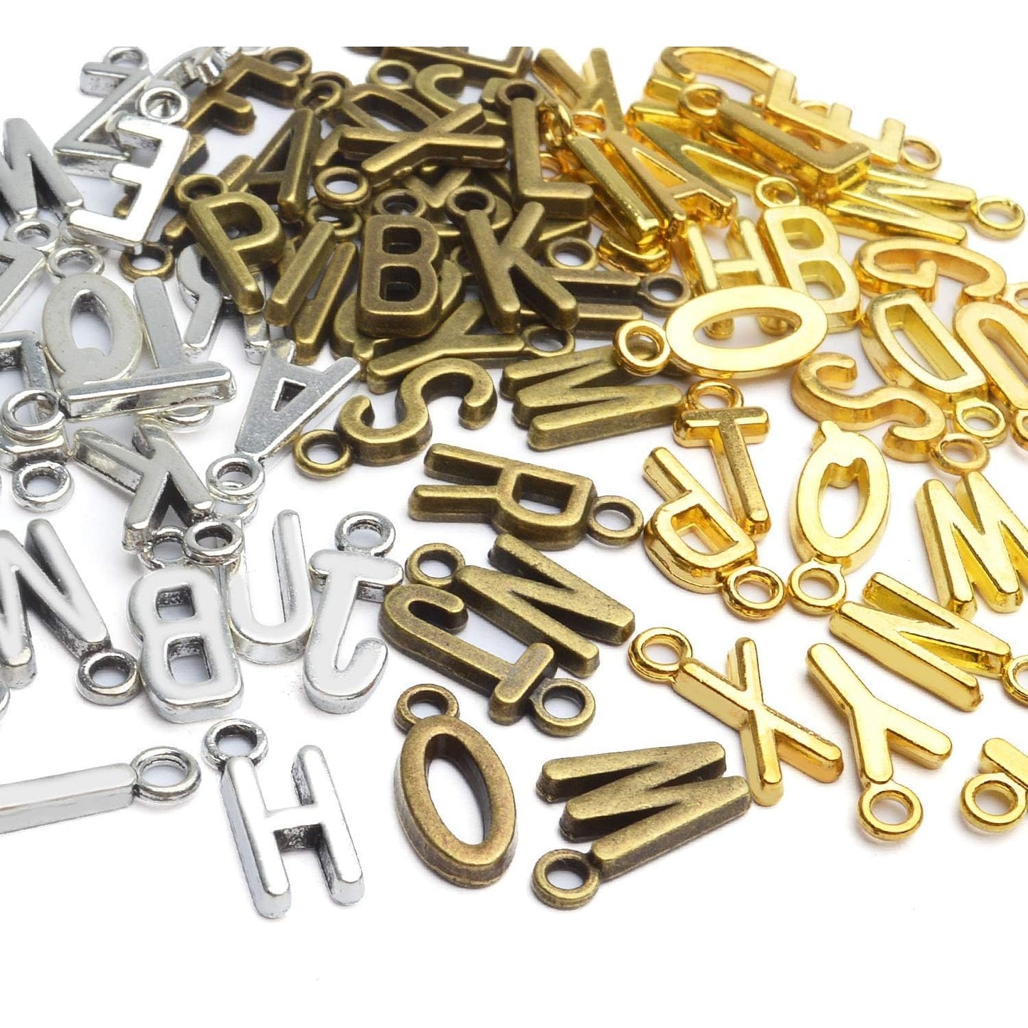 Letter Charms,156pcs (6 Sets) Silver Golden Antique Bronze Alphabet Pendants Charms Round Letter A-Z Charms for Necklace Bracelet Jewelry Making DIY Crafting