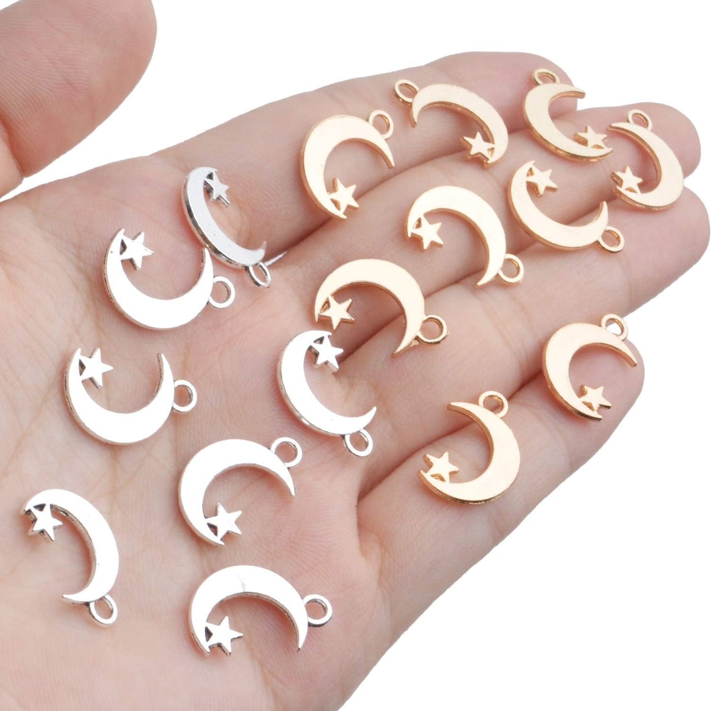 200pcs Crescent Moon and Star Charms Pendants Alloy Jewelry Findings for Crafting Making Earrings Necklace Bracelets,Gold and Silver