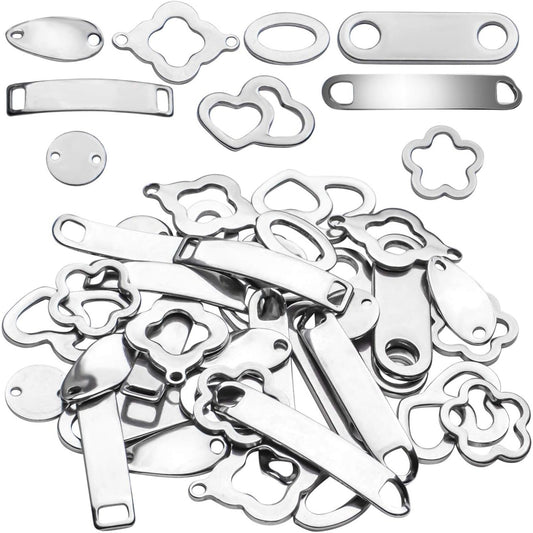 Bracelet Connector,36Pcs Stainless Steel Link Connectors Pentacle/Flower/Rectangle/Round 2 Hole Blank Tag Connectors for DIY Bracelet Necklace Jewelry Making,9 Shapes