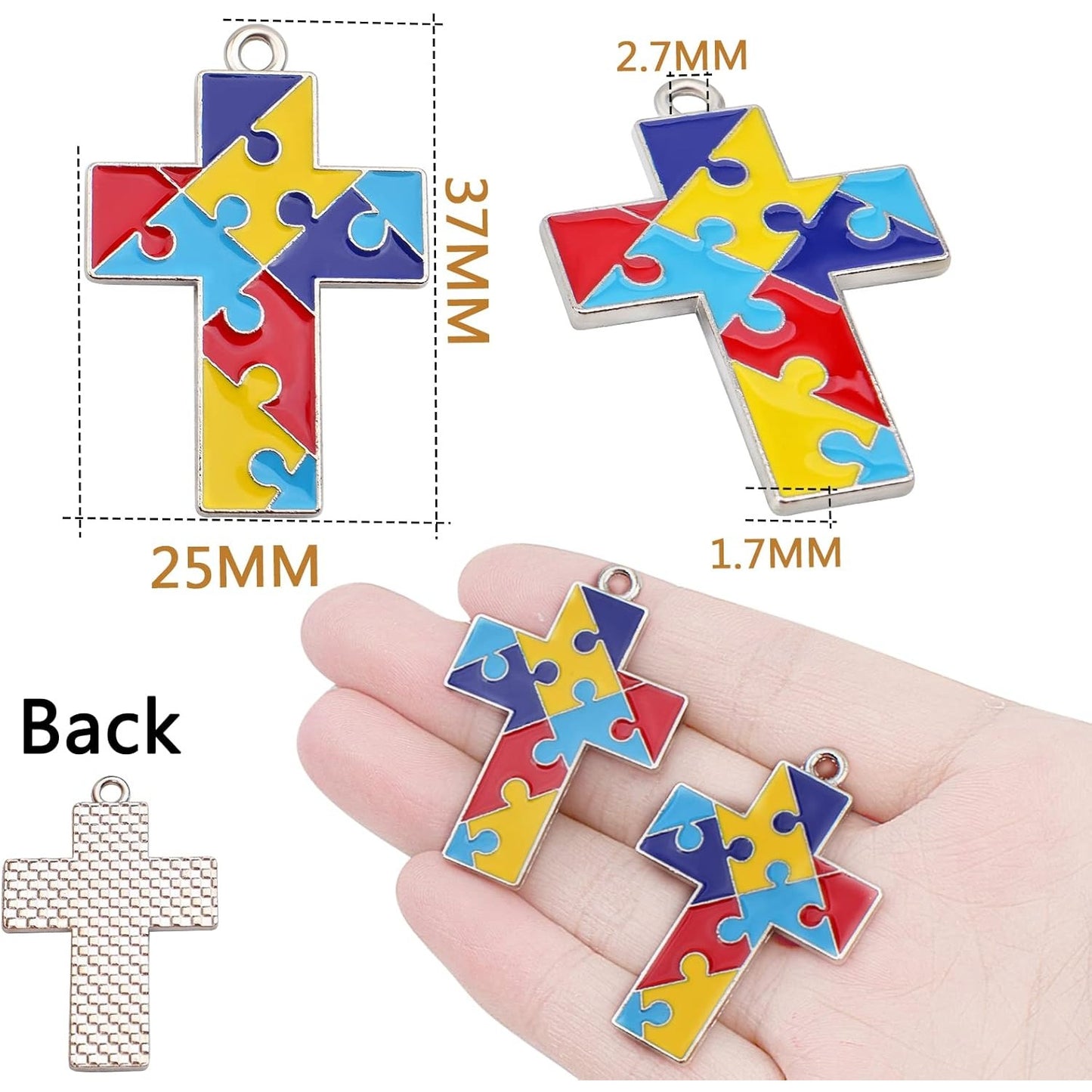 20pcs Autism Charms Pendants Ribbon Heart Round Square Cross with Puzzle Shape Charms Enamel Colorful Enamel Autistic Awareness Pendants for DIY Necklace Bracelet Earrings Jewelry Making Supplies