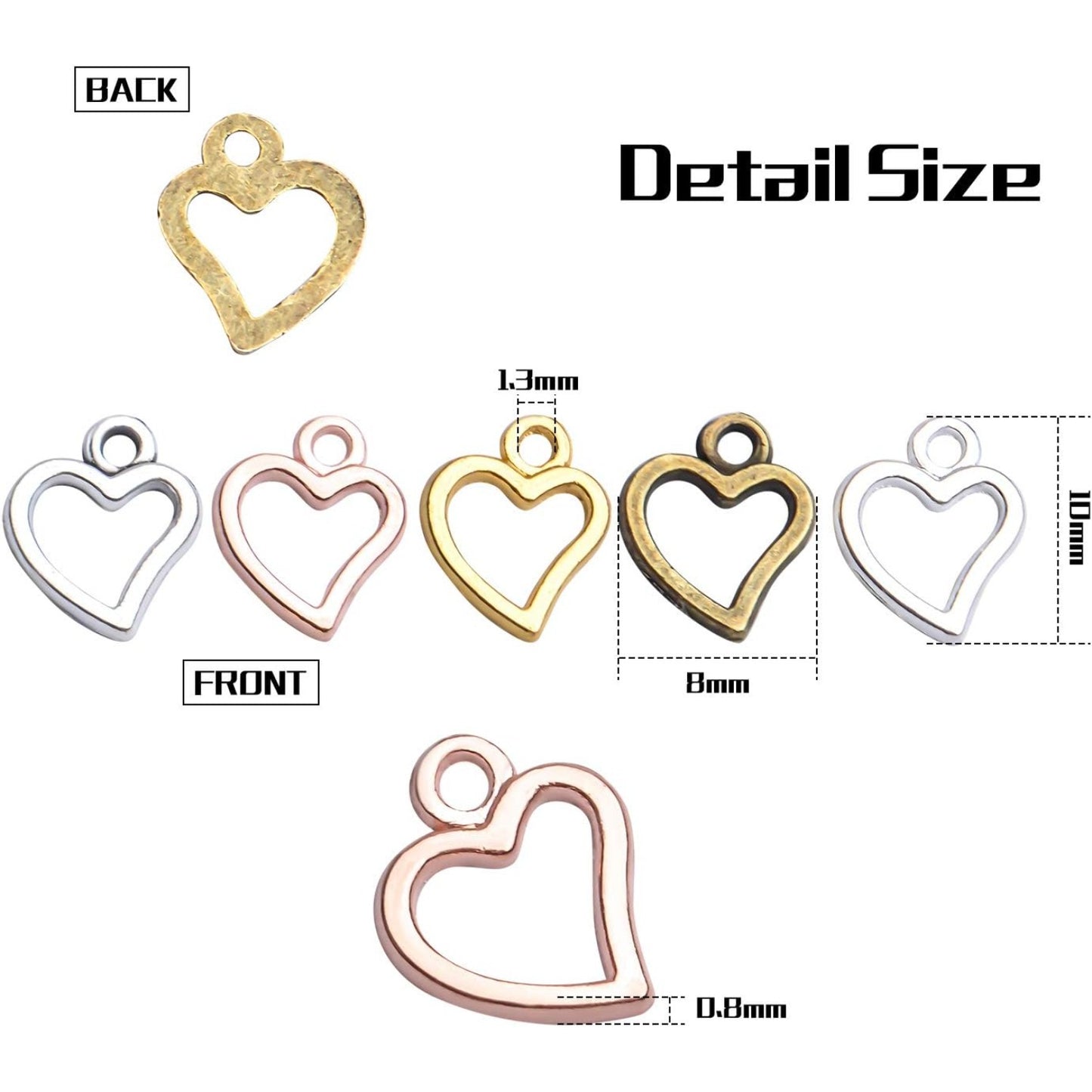 Heart Pendant Charms, 100 Pcs Tibetan Hollow Heart Shape Charms Alloy Love Pendants for Jewelry Making Crafting, Golden, Rose Golden, Antique Silver, Bright Silver and Antique Bronze
