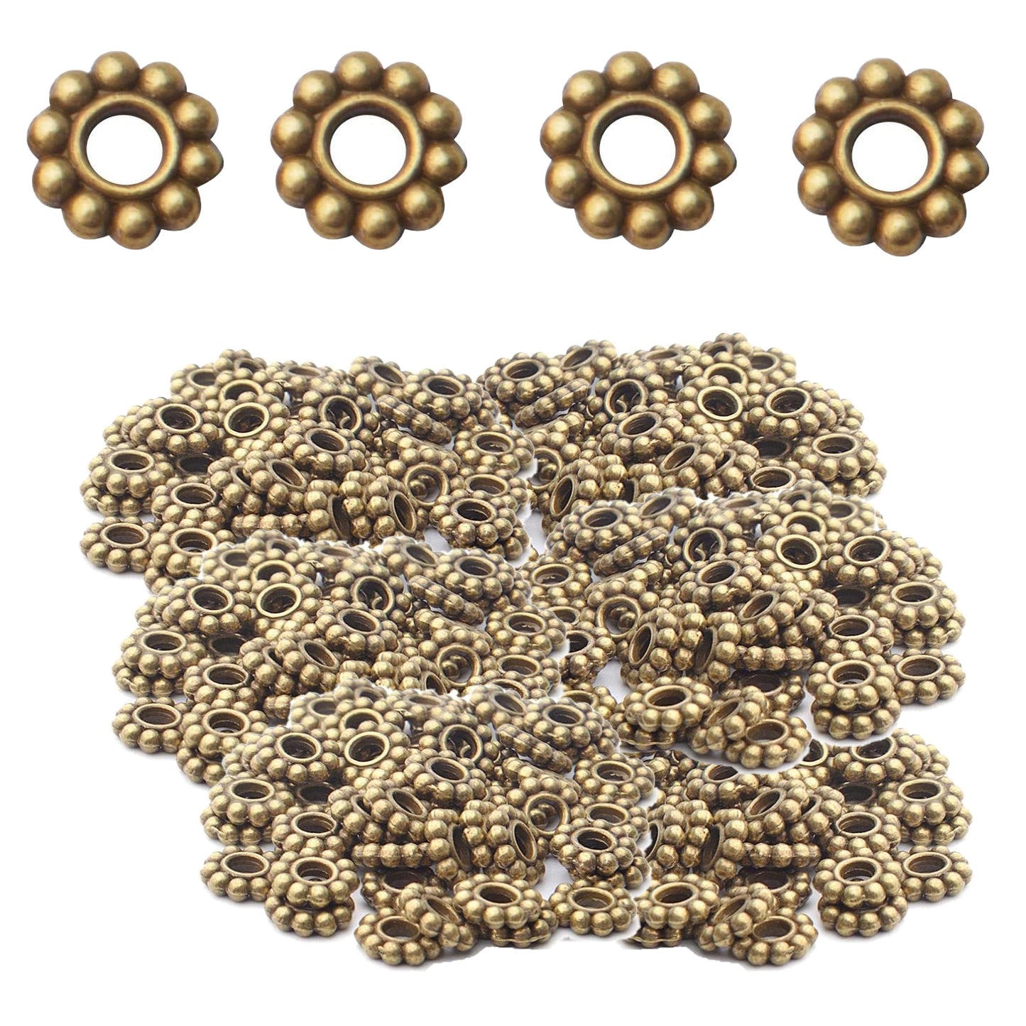 200pcs 4 Colors 6mm Flower Spacer Beads Tibetan Alloy Daisy Spacers Snowflake Loose Beads Jewelry Spacer Charms for DIY Bracelet Jewelry Crafts Making