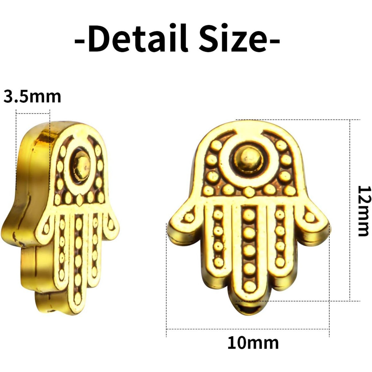 Hamsa Hand Beads, 100pcs Tibetan Alloy Fatima Hand Charms Bead Frames Spacers Craft Supplies for DIY Necklace Bracelet Jewelry Making, 12x10mm, Antique Golden