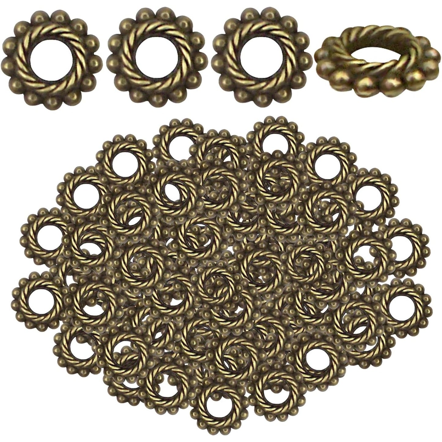 200pcs Tibetan Rondelle Spacer Beads Vintage Alloy Round Gear Loose Bead Spacers Bulk Jewelry Accessories for DIY Bracelets Necklace Earrings Craft Supplies, Antique Bronze