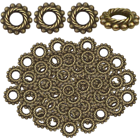 200pcs Tibetan Rondelle Spacer Beads Vintage Alloy Round Gear Loose Bead Spacers Bulk Jewelry Accessories for DIY Bracelets Necklace Earrings Craft Supplies, Antique Bronze