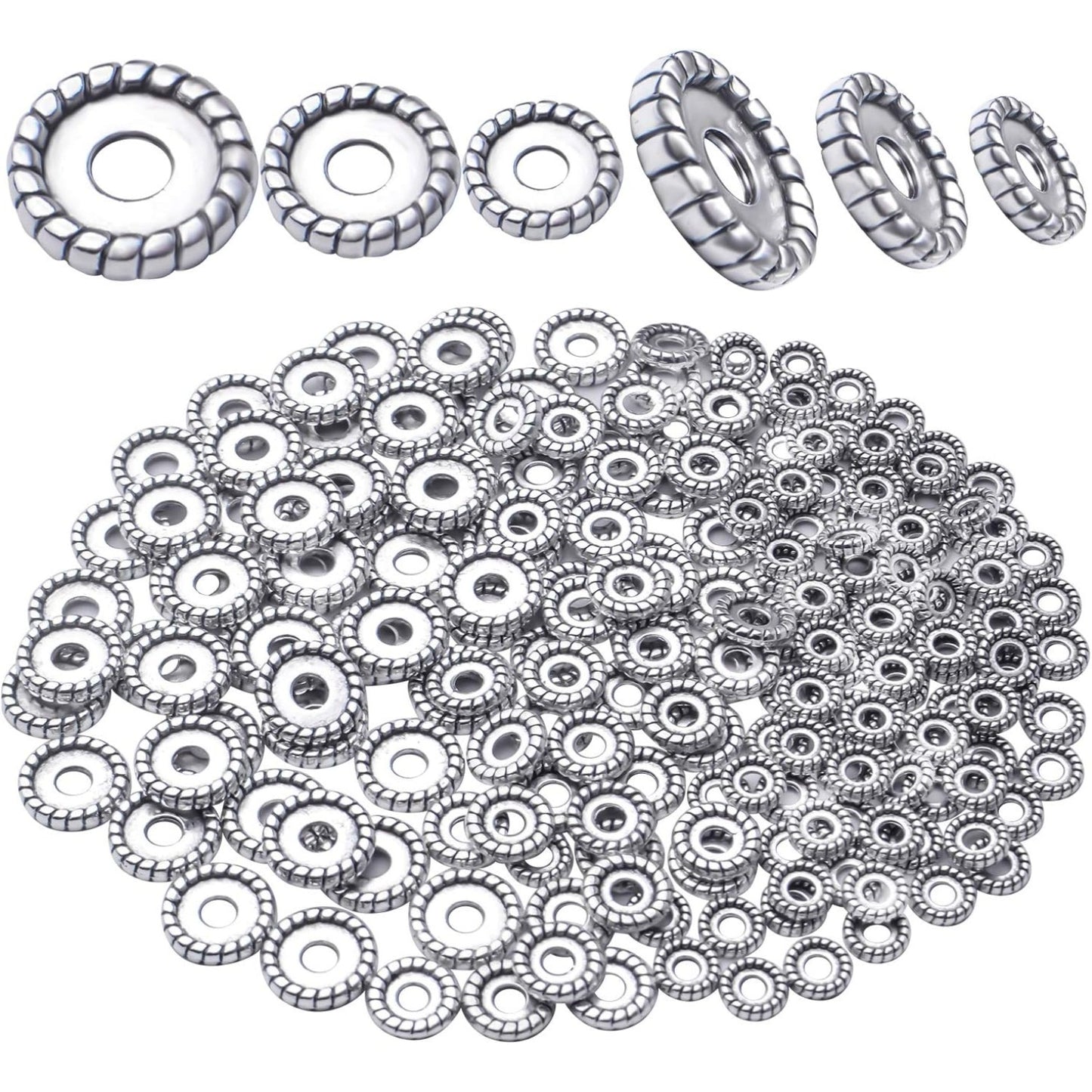 200pcs Tibetan Antique Silver Alloy Spacer Bead Spacer Beads Charms Round Spacers Beads Jewelry Spacers with A Box for DIY Jewelry Crafts Making,Gear Shape