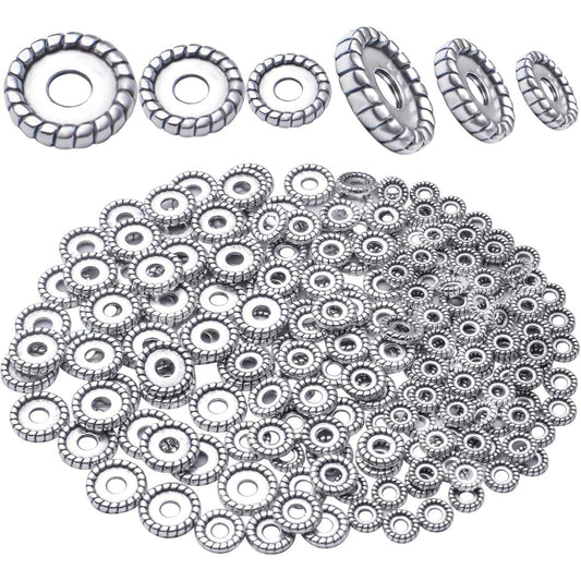 200pcs Tibetan Antique Silver Alloy Spacer Bead Spacer Beads Charms Round Spacers Beads Jewelry Spacers with A Box for DIY Jewelry Crafts Making,Gear Shape