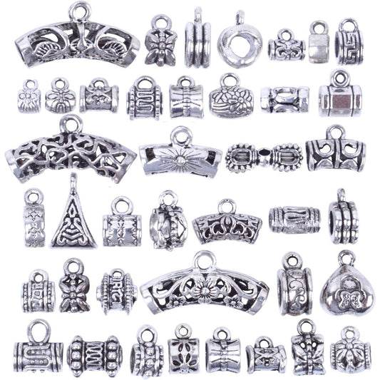 40 Pieces Antique Spacer Beads Bail Beads Tube Beads Bracelet Charms Necklace Pendants Bead Hangers for Jewelry and Craft Making, Tibetan Silver