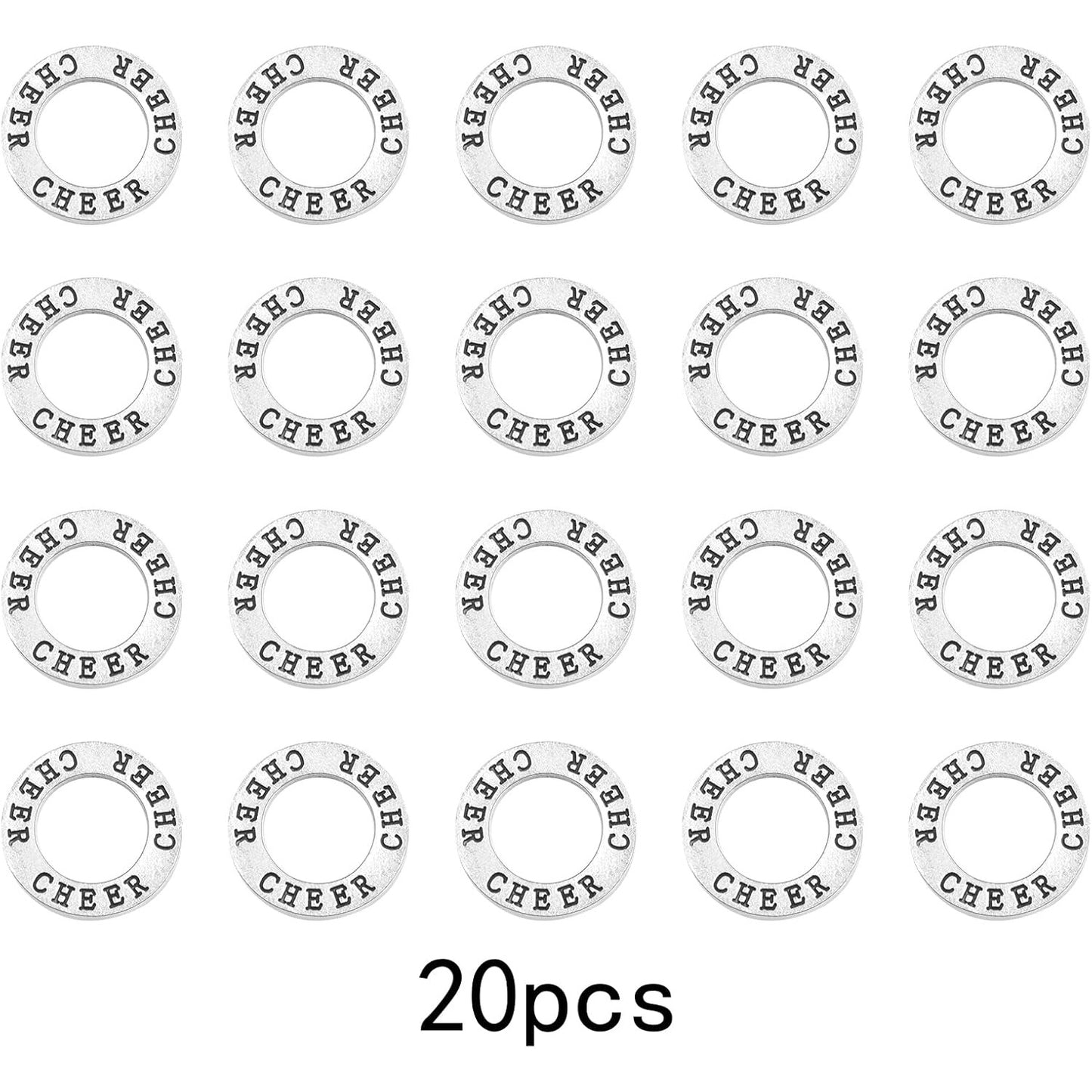 20pcs 22.5 mm Antique Silver Circle Cheer Charms Connectors Alloy Round Engraved Word Cheer Stamped Pendants for DIY Necklace Bracelet Jewelry Making Cheering Gifts