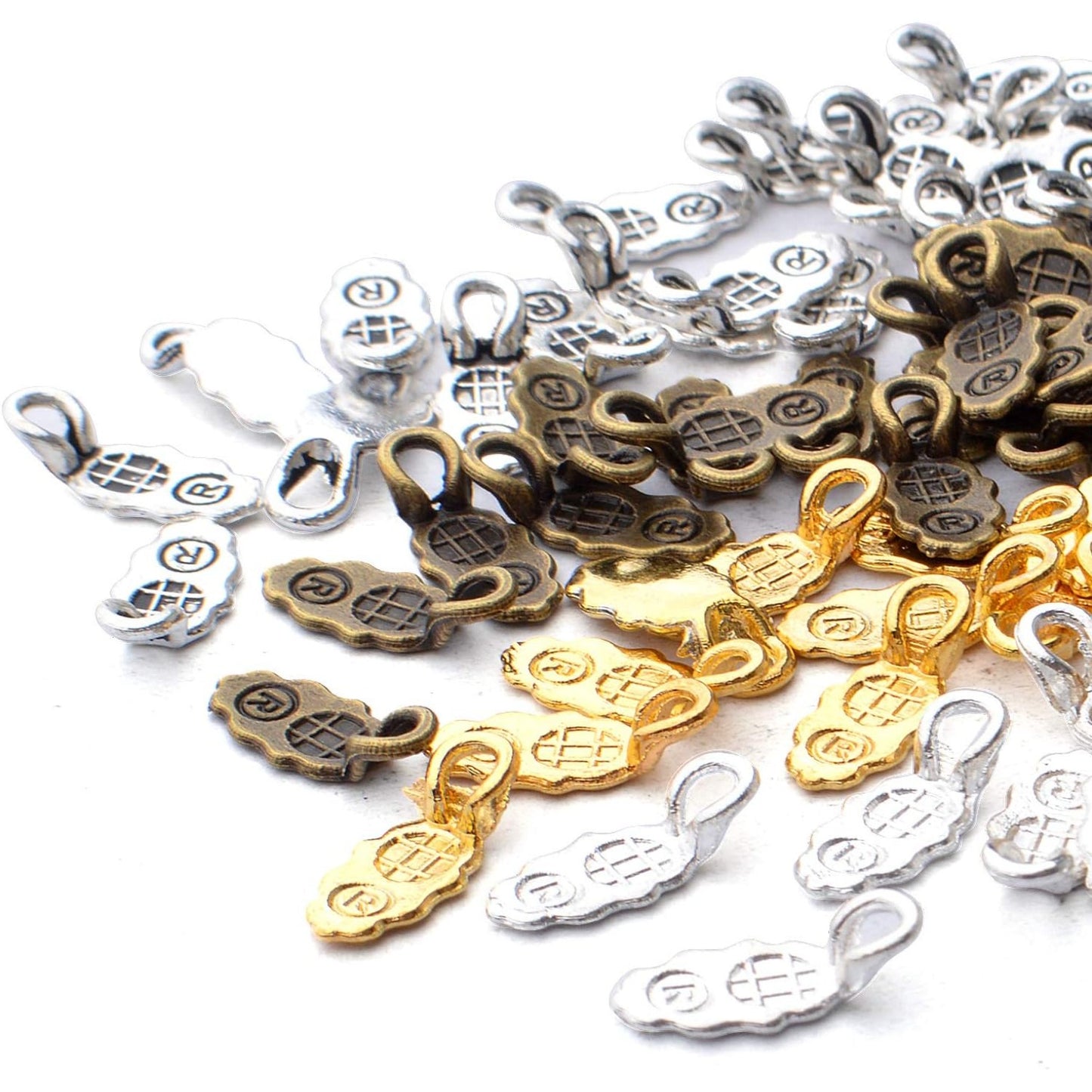 100pcs 4 Colors Tibetan Style Alloy Leaf Shape Glue on Pendant Bails Charms Connector Hanger for Earring Necklace Jewelry Crafts Making Supplies, 13×6×2mm