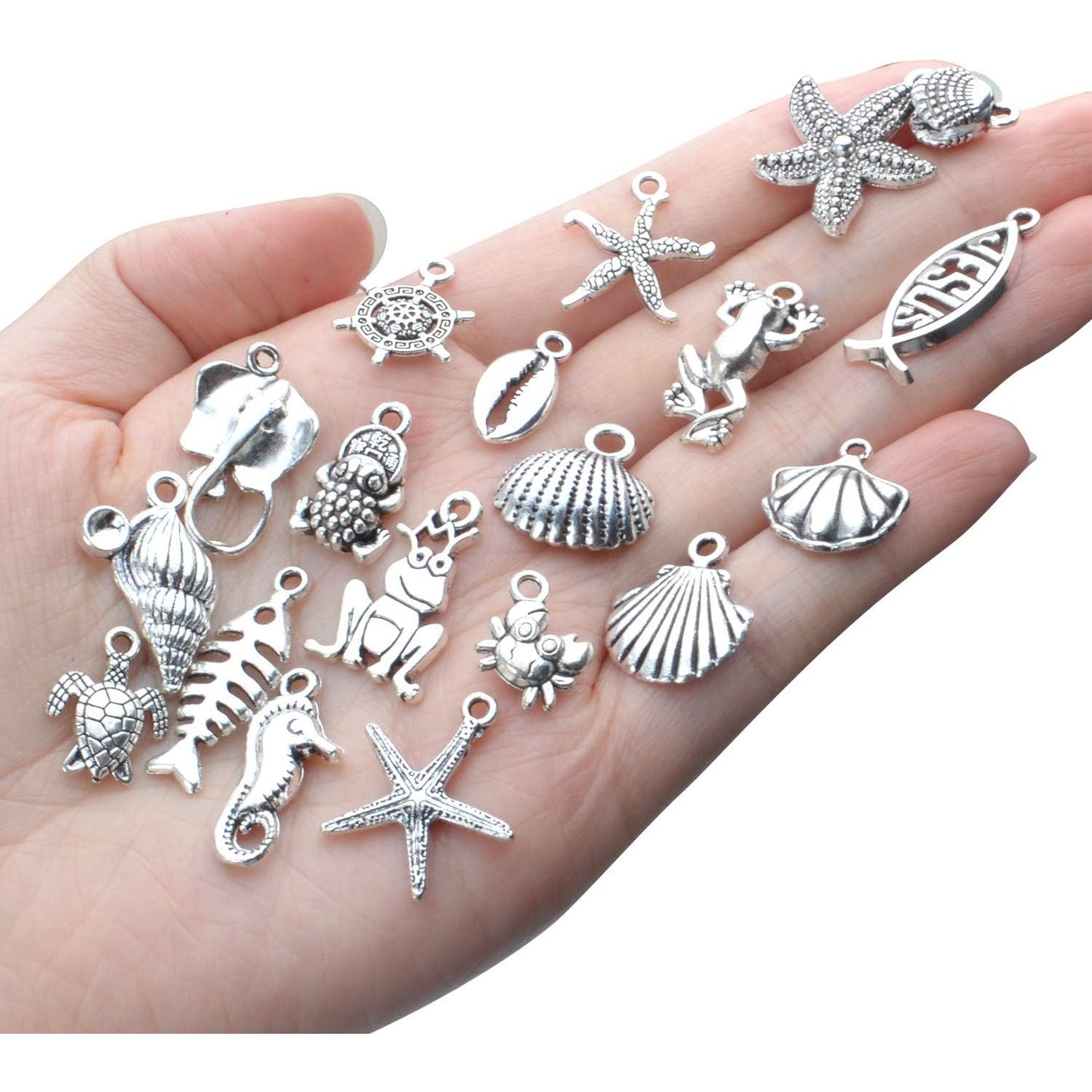 Sea Animal Charms, 50pcs Alloy Marine Life Pendants Ocean Fish & Sea Creatures Charms Pendants Jewelry Findings for DIY Necklace Bracelet, Silver