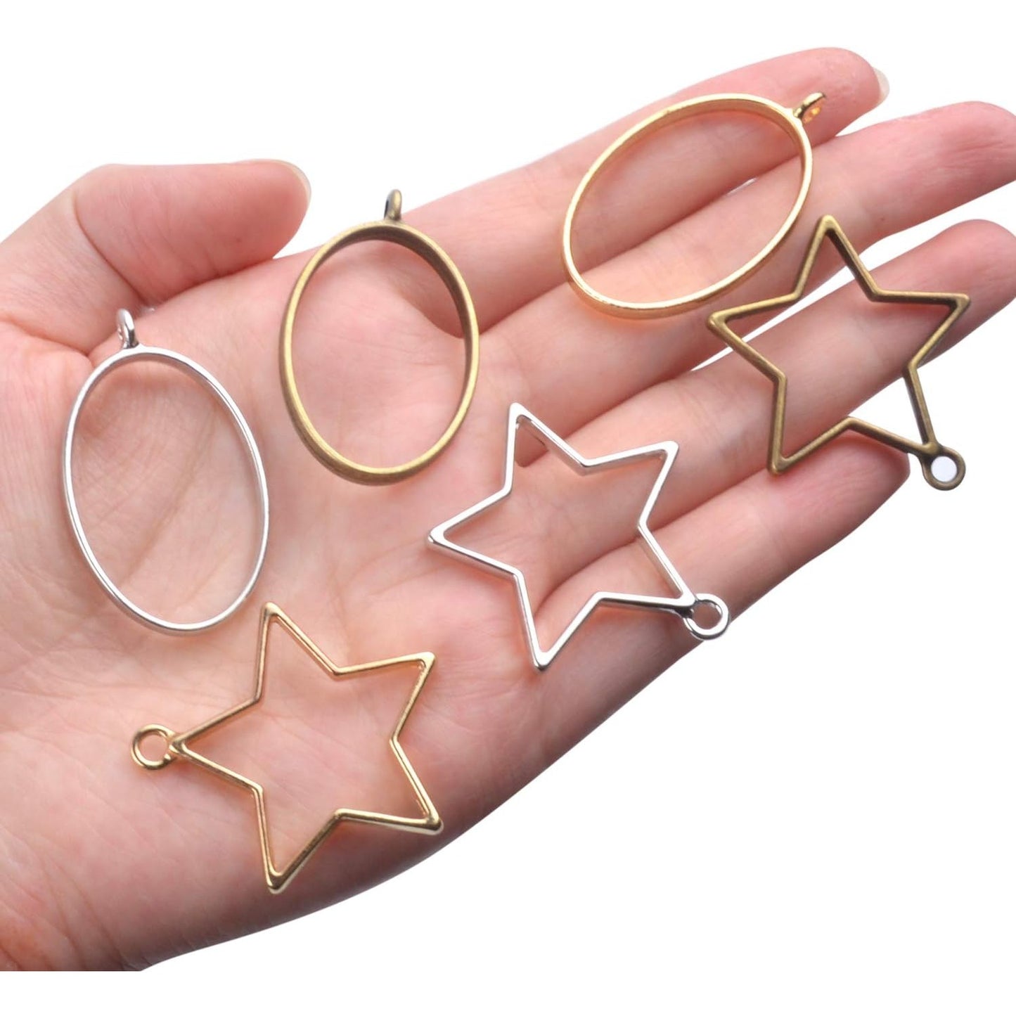 Open Back Bezel Pendants, 30 Pieces Mixed Geometric Hollow Pendants Bezel Charms for Resin Earrings Necklace Bracelet, 3 Colors