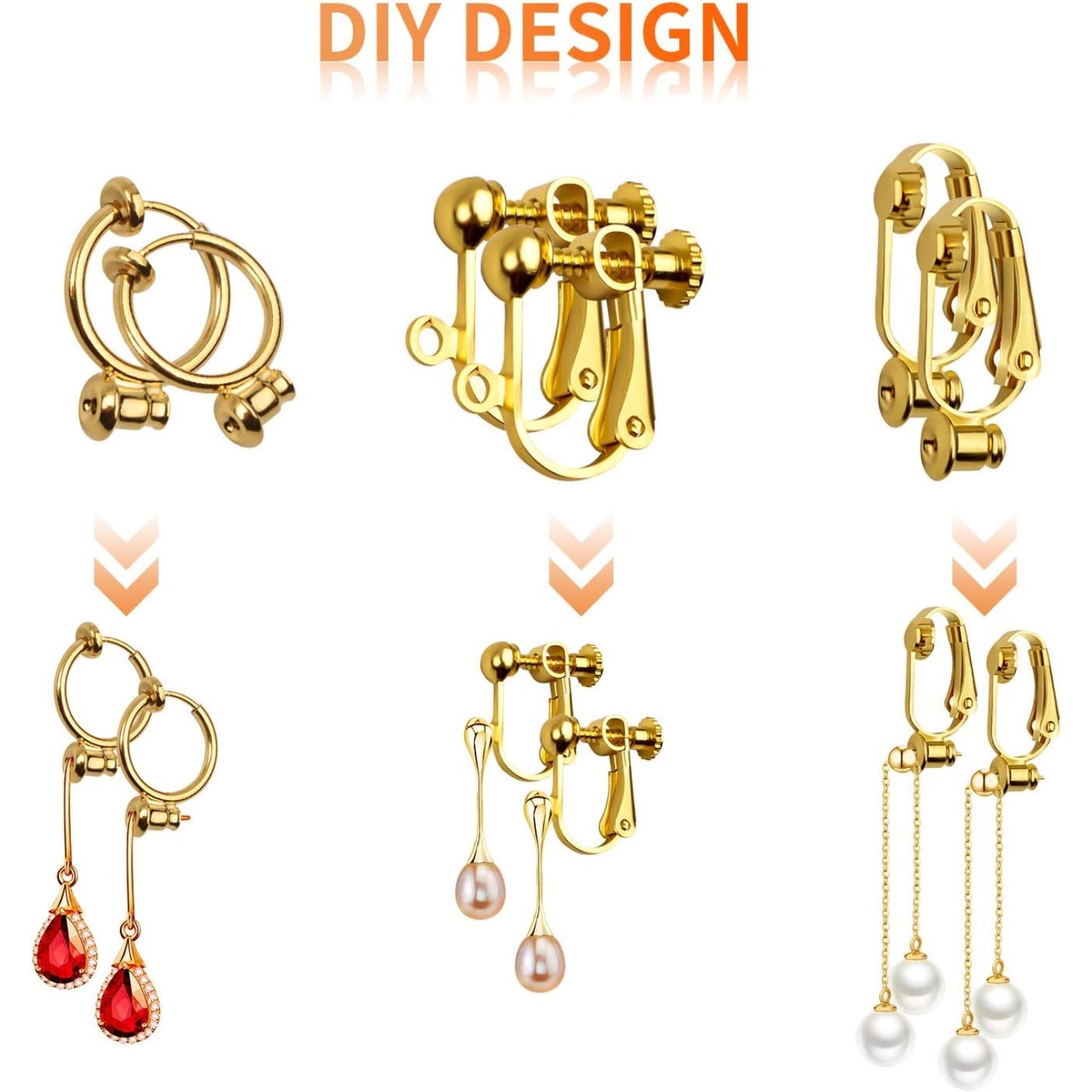 Clip-on Earring Findings,12 Pairs 6 Styles Earring Converters Components for Non Pierced Ears for Jewelry Making, Golden & Silver