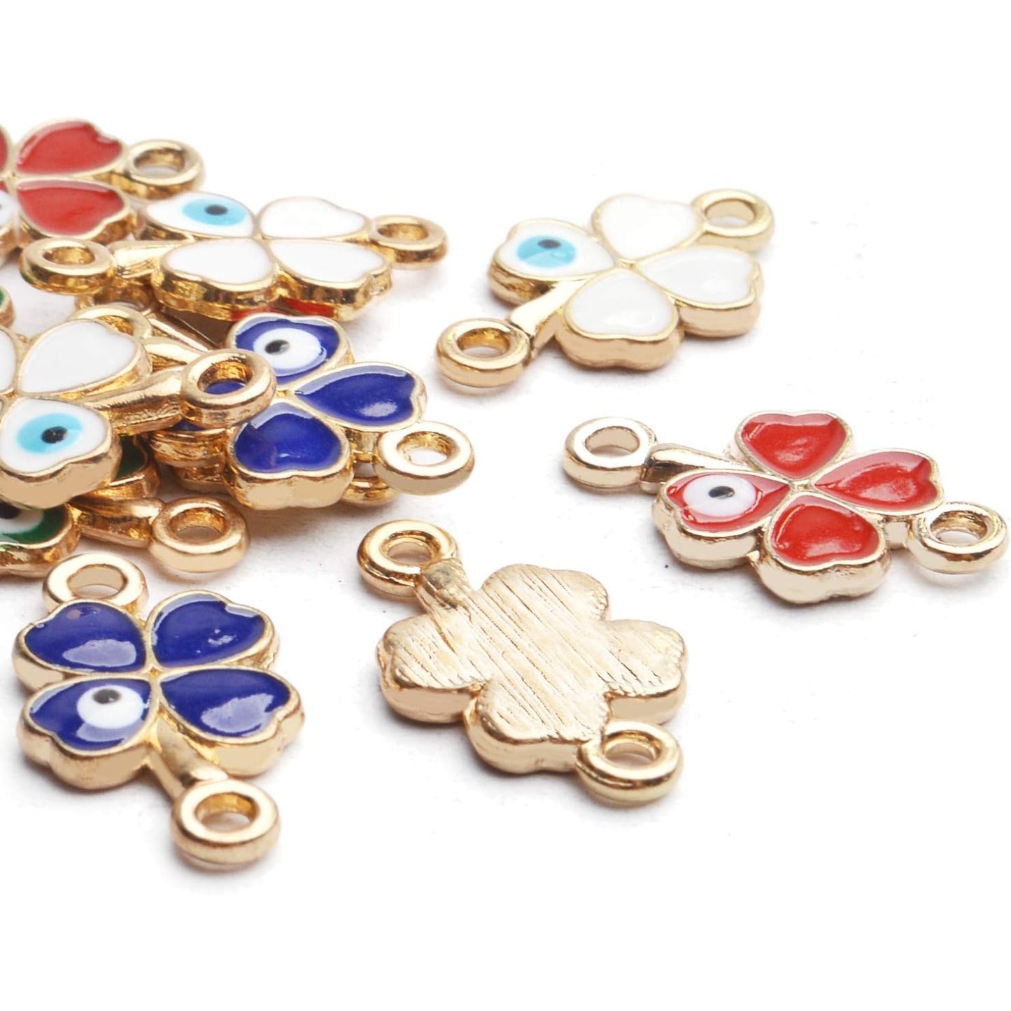 12PCS Four Leaf Clover Charms Alloy Evil Eye Pendant Connectors Findings Patrick's Day Charms for DIY Necklace Bracelet Jewelry Making