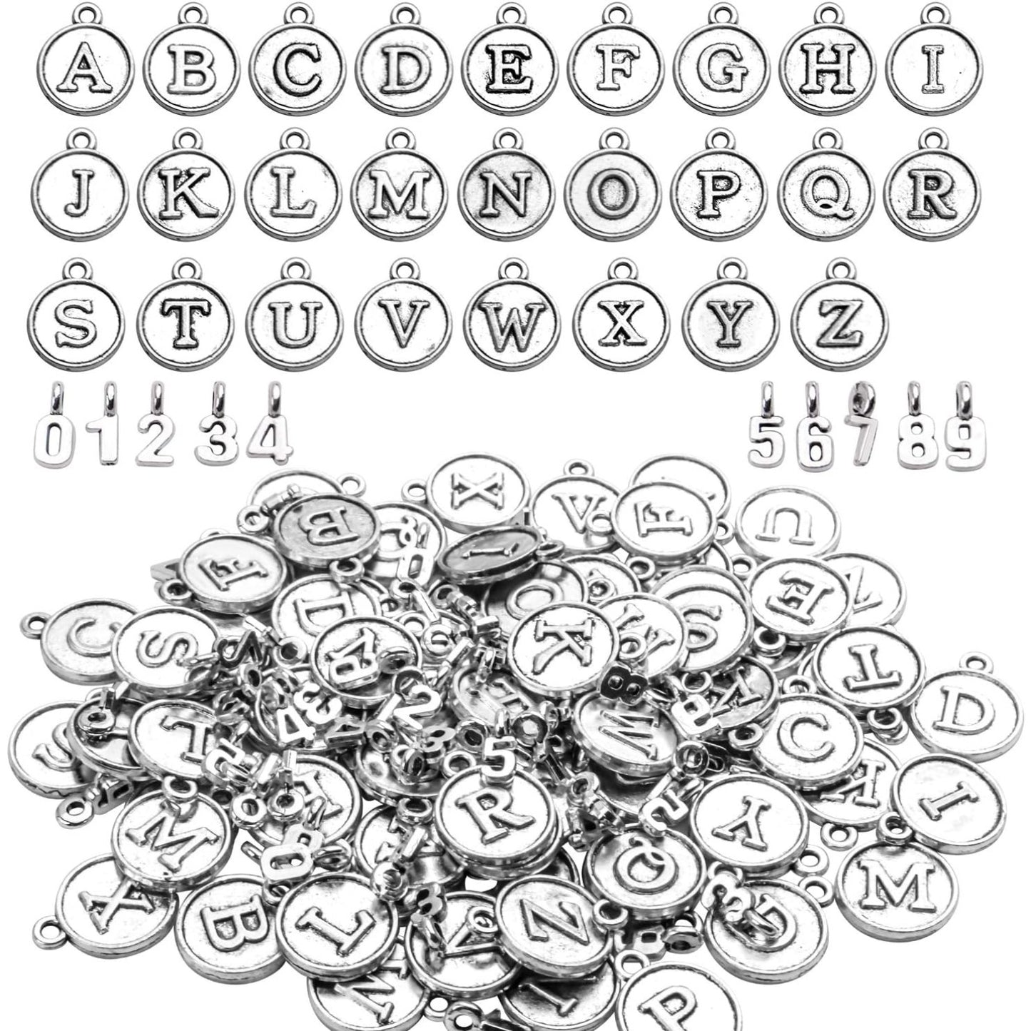 3 Sets (78pcs) Round Letter Charms 26 Alphabet A-Z Pendants and 5 Sets (50pcs) 0-9 Number Charms for Jewelry Making Crafts DIY