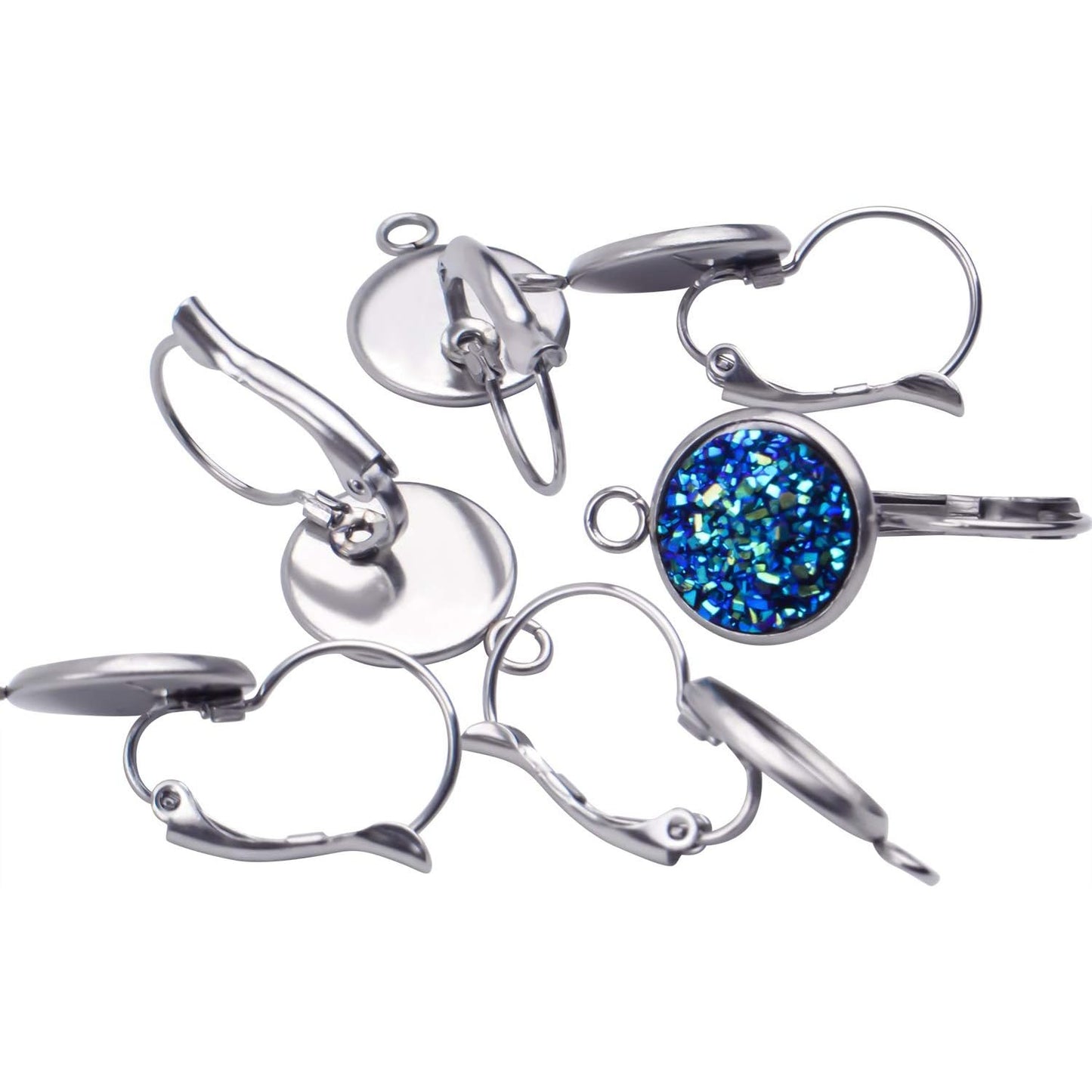 Cabochon Settings,20 Pieces Stainless Steel French Earring Hoops Blank with Loop Leverback Earring Findings Fit 12mm Cabochons Charms Earrings DIY