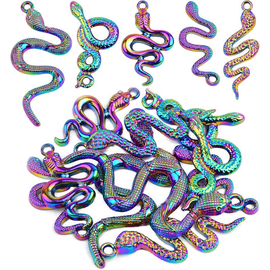 10 Pieces 5 Styles Snake Pattern Pendant Charms Alloy Animal Serpent Shape Dangle Pendants Craft Supplies for DIY Necklace Bracelet Jewelry Making, Rainbow Color