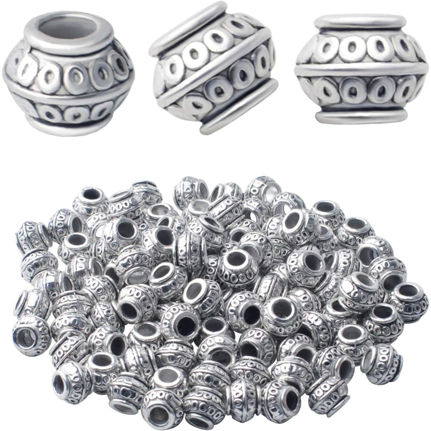 100pcs 8mm Tibetan Antique Silver Large Hole Spacers Beads Alloy Bicone Bead Spacers Round Loose Spacers Jewelry Bead Charms for DIY Jewelry Crafts Making Supplies, Hole:3.8mm