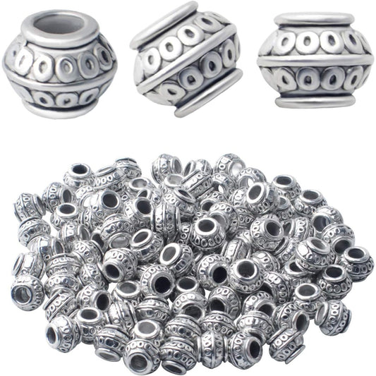 100pcs 8mm Tibetan Antique Silver Large Hole Spacers Beads Alloy Bicone Bead Spacers Round Loose Spacers Jewelry Bead Charms for DIY Jewelry Crafts Making Supplies, Hole:3.8mm