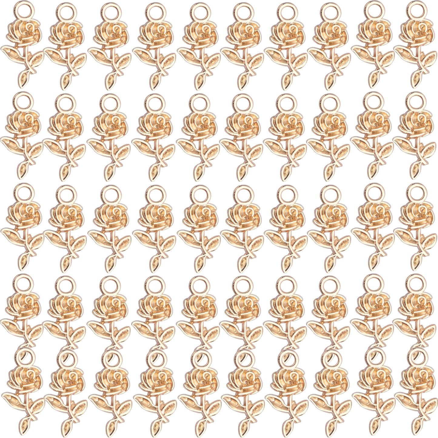 50pcs Rose Flower Charms Tibetan Alloy Flower Pendants Jewelry Crafting Accessories for DIY Necklace Bracelet,5 Colors